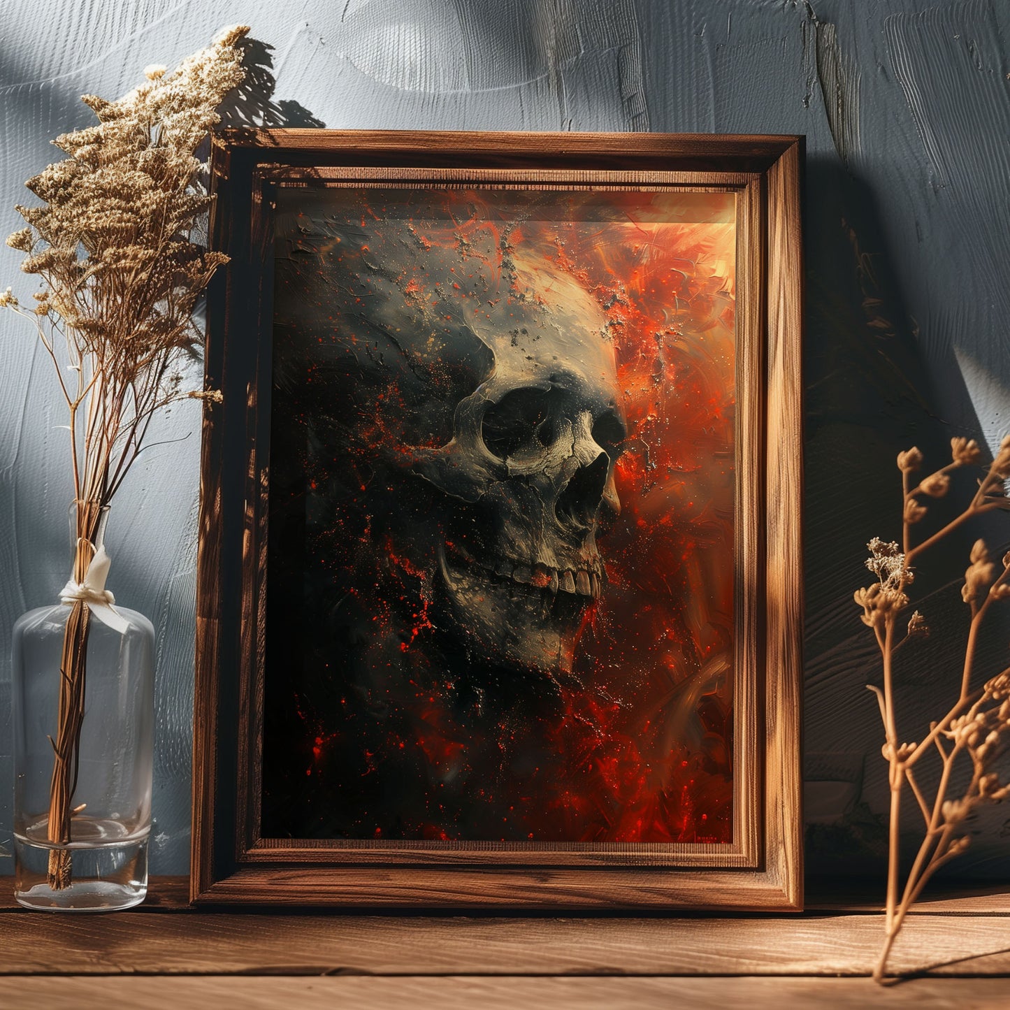 Spooky Red Skull Art - Dark Aesthetic Poster - Gothic Wall Decor