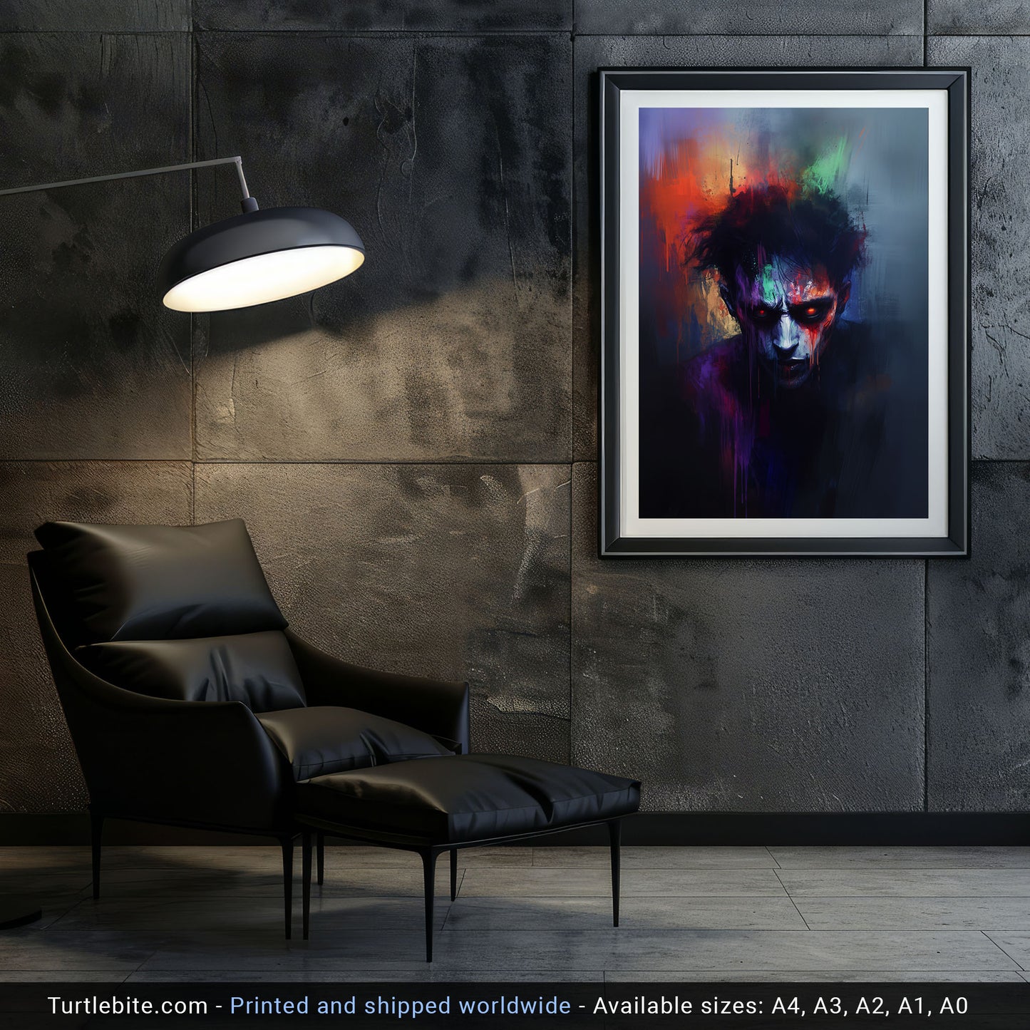 Dark Rainbow Zombie Painting Poster, Moody Wall Art Watching you, Creepy Colorful Print