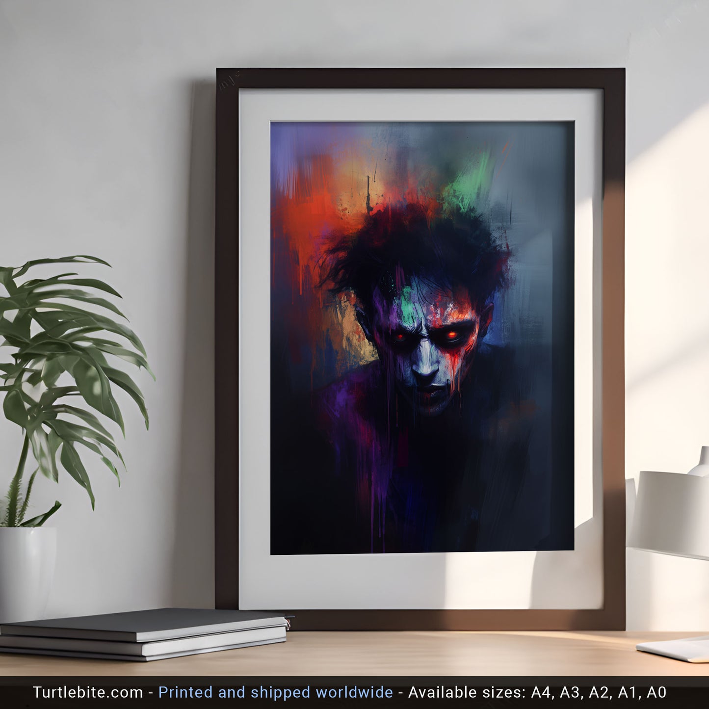 Dark Rainbow Zombie Painting Poster, Moody Wall Art Watching you, Creepy Colorful Print