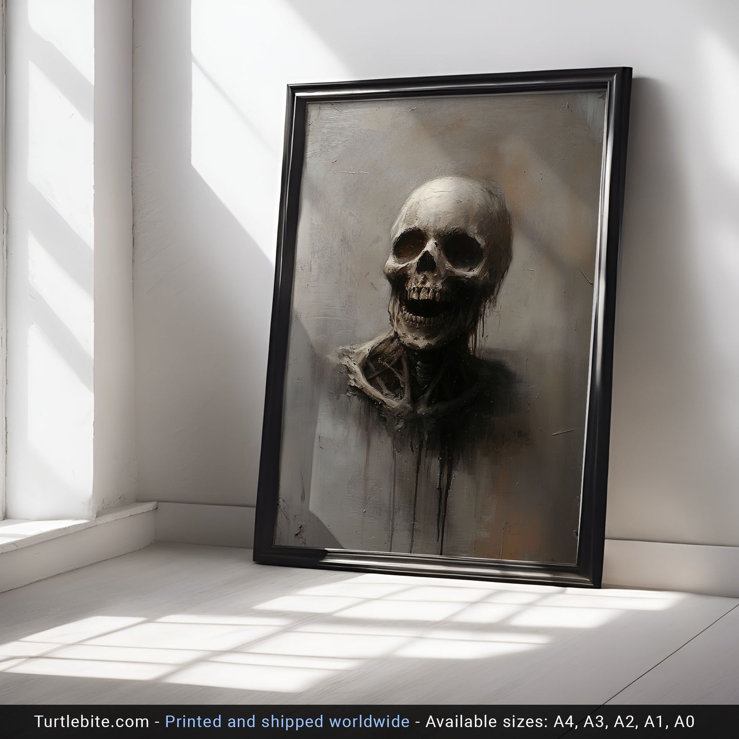 Skull Portrait Oil Painting Poster,  Spooky Wall Art for Creepy Art Lovers