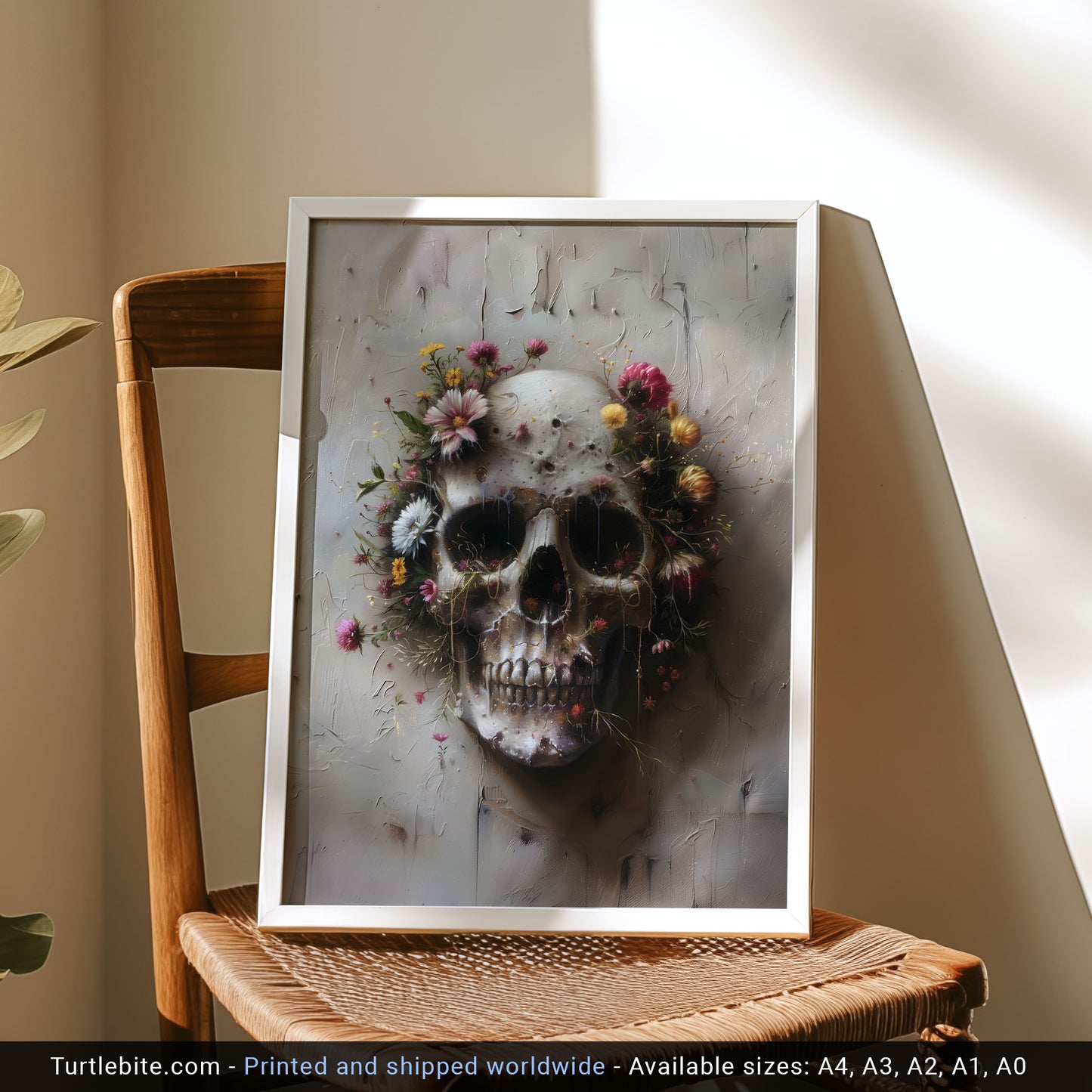 Creepy Gothic Floral Skull Painting - Dark Fine Art Poster Print