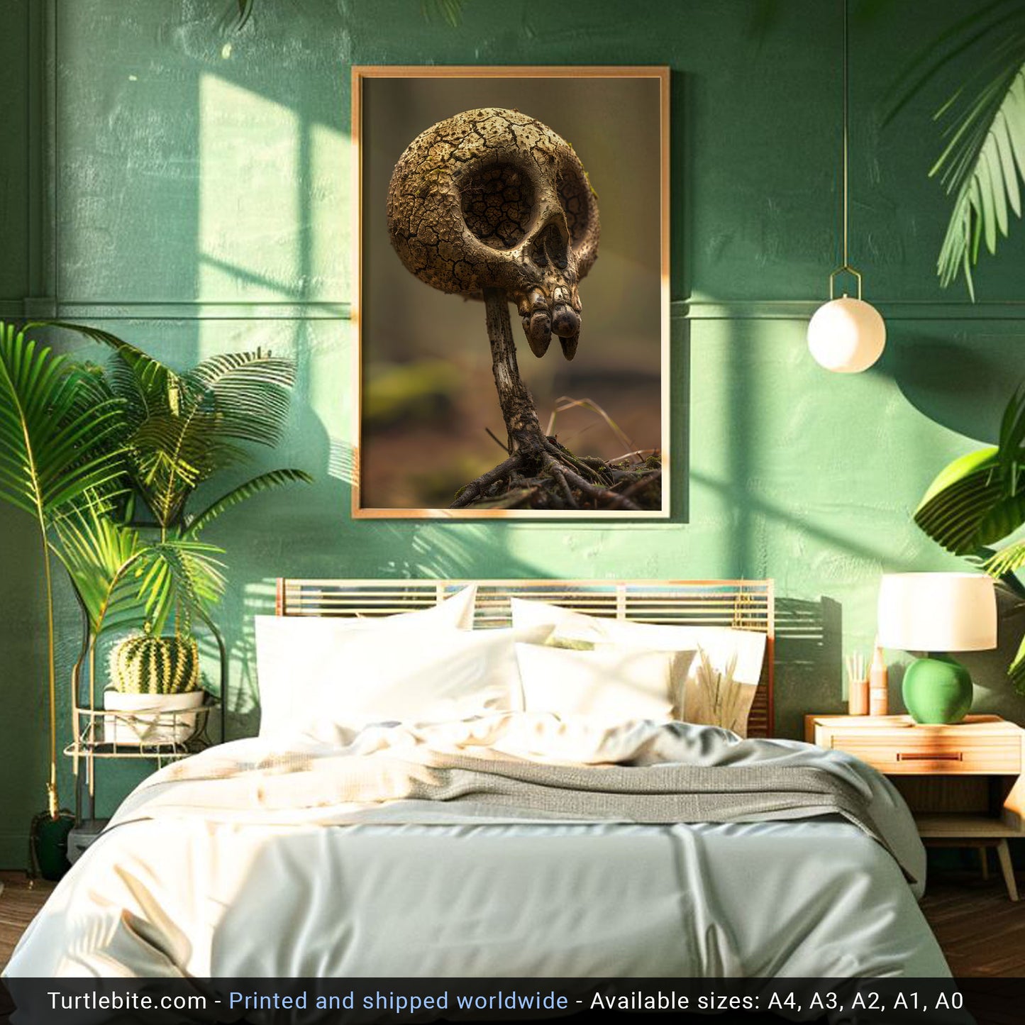 Whimsical Mushroom Skull Poster - Creepy Cute Botanical Print - Floral Dark Wall Art