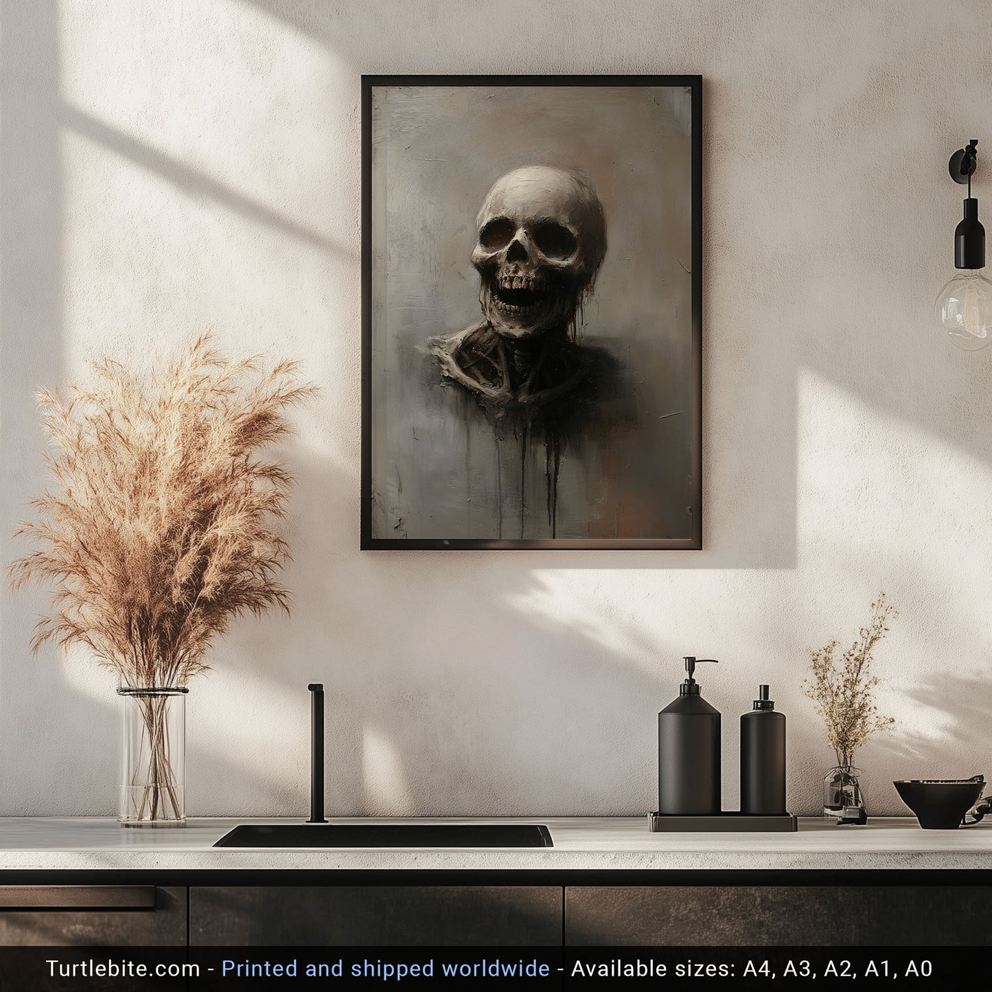 Skull Portrait Oil Painting Poster,  Spooky Wall Art for Creepy Art Lovers