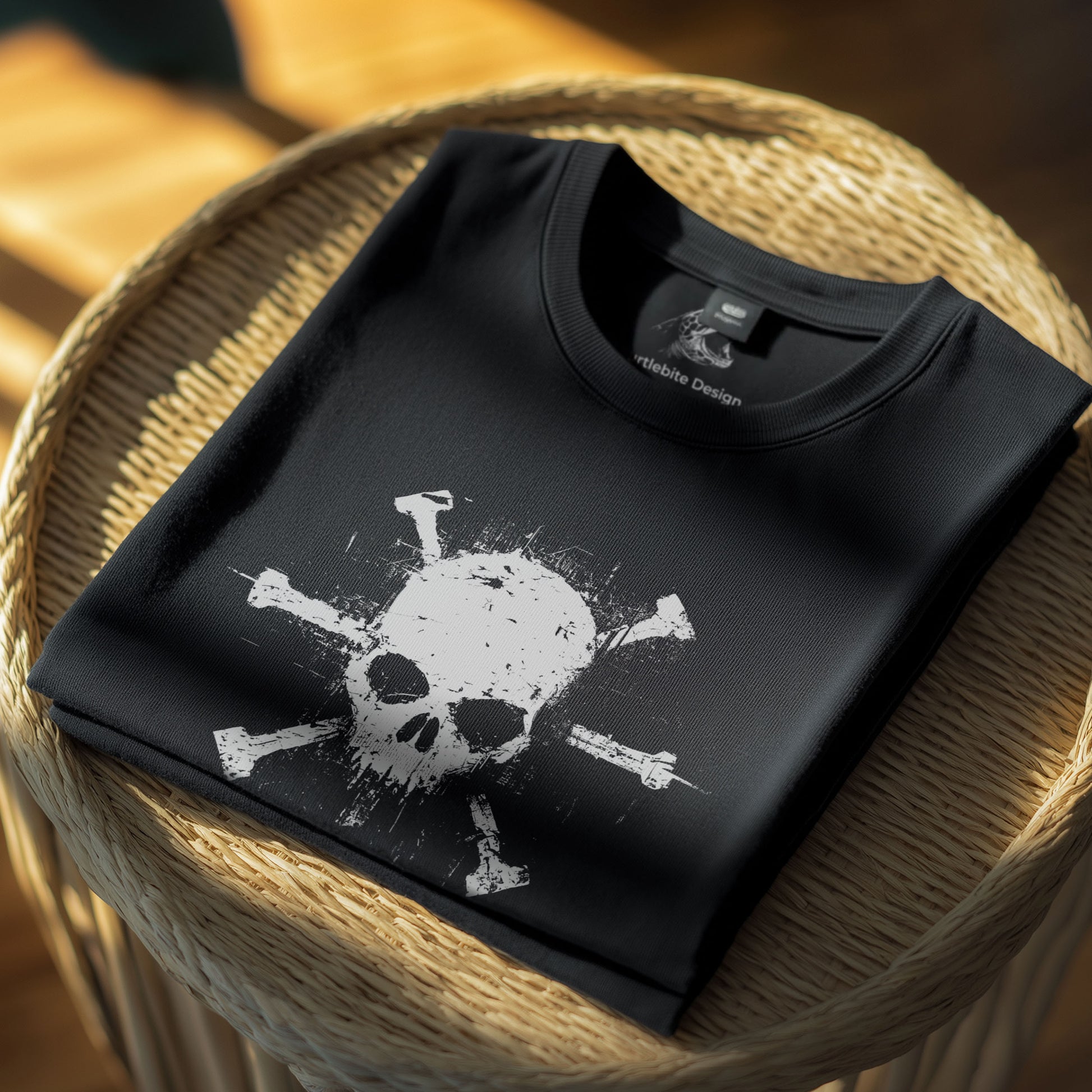 Alternative fashion skull shirt featuring weathered crossbones graphic
