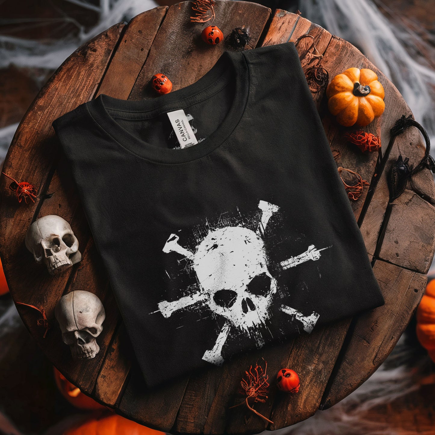 Gothic clothing skull shirt with high-contrast black and white design