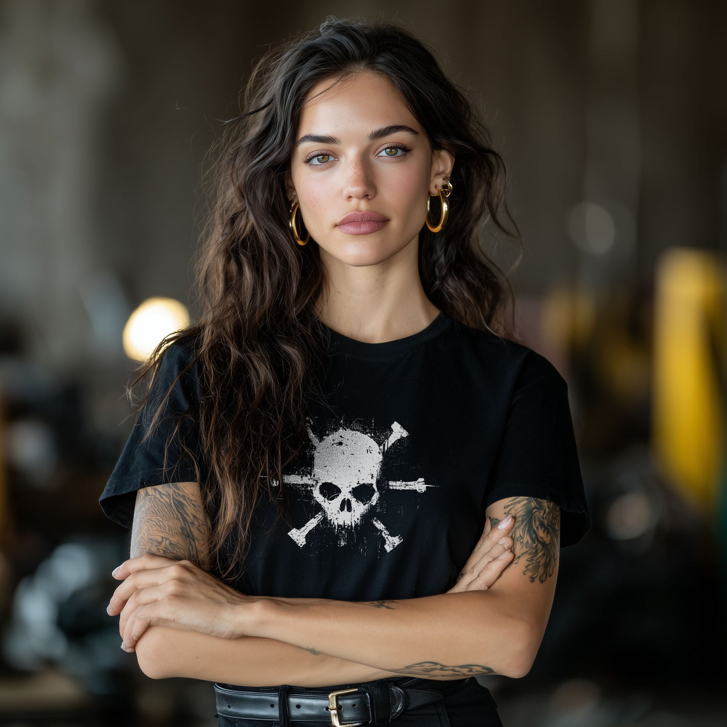 Gothic clothing skull shirt with high-contrast black and white design