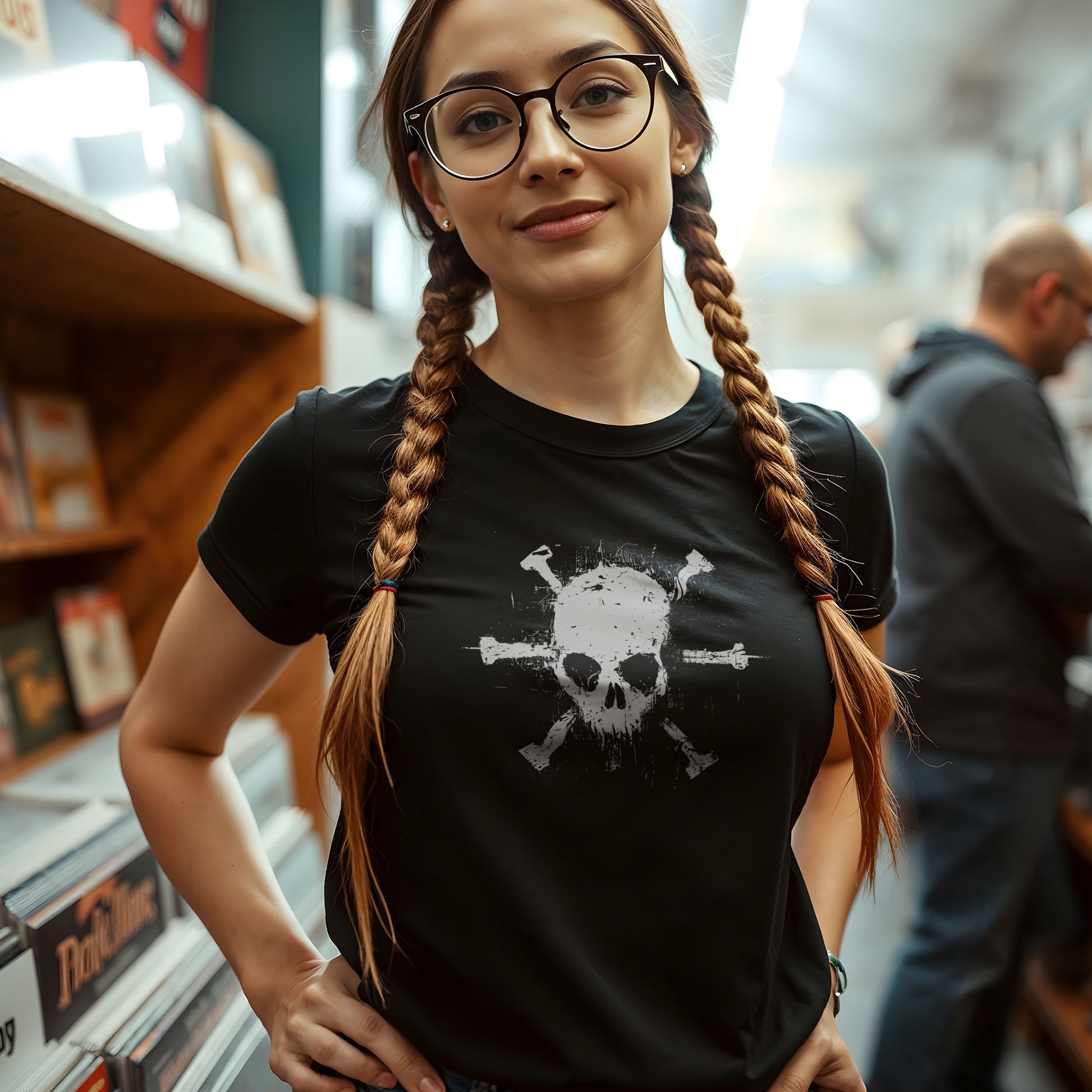 Edgy punk rock t-shirt displaying bold skull and crossbones artwork