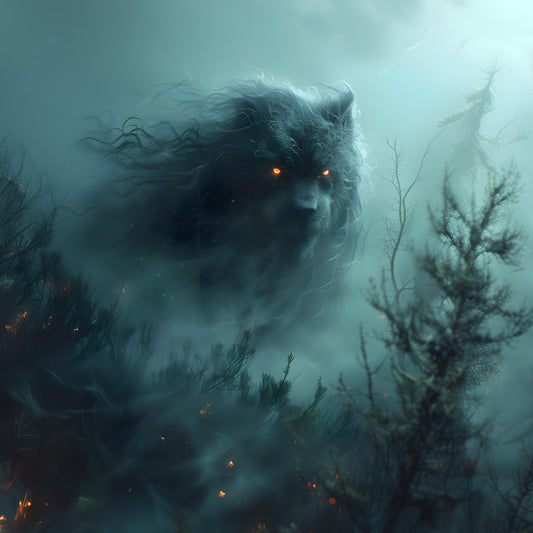 Mysterious Ghostly Bear in Misty Forest - Creepy Gothic Wall Art