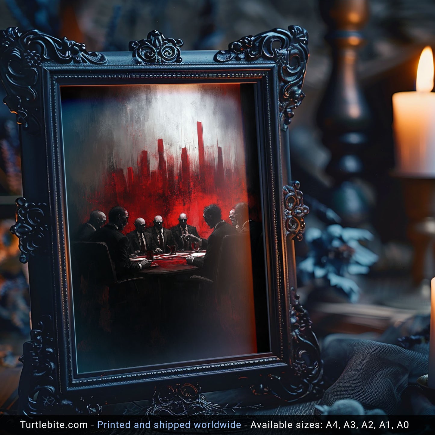 Meeting of the Vampires Poster Painting, Eerie Wall Art for Dark Decor Lovers