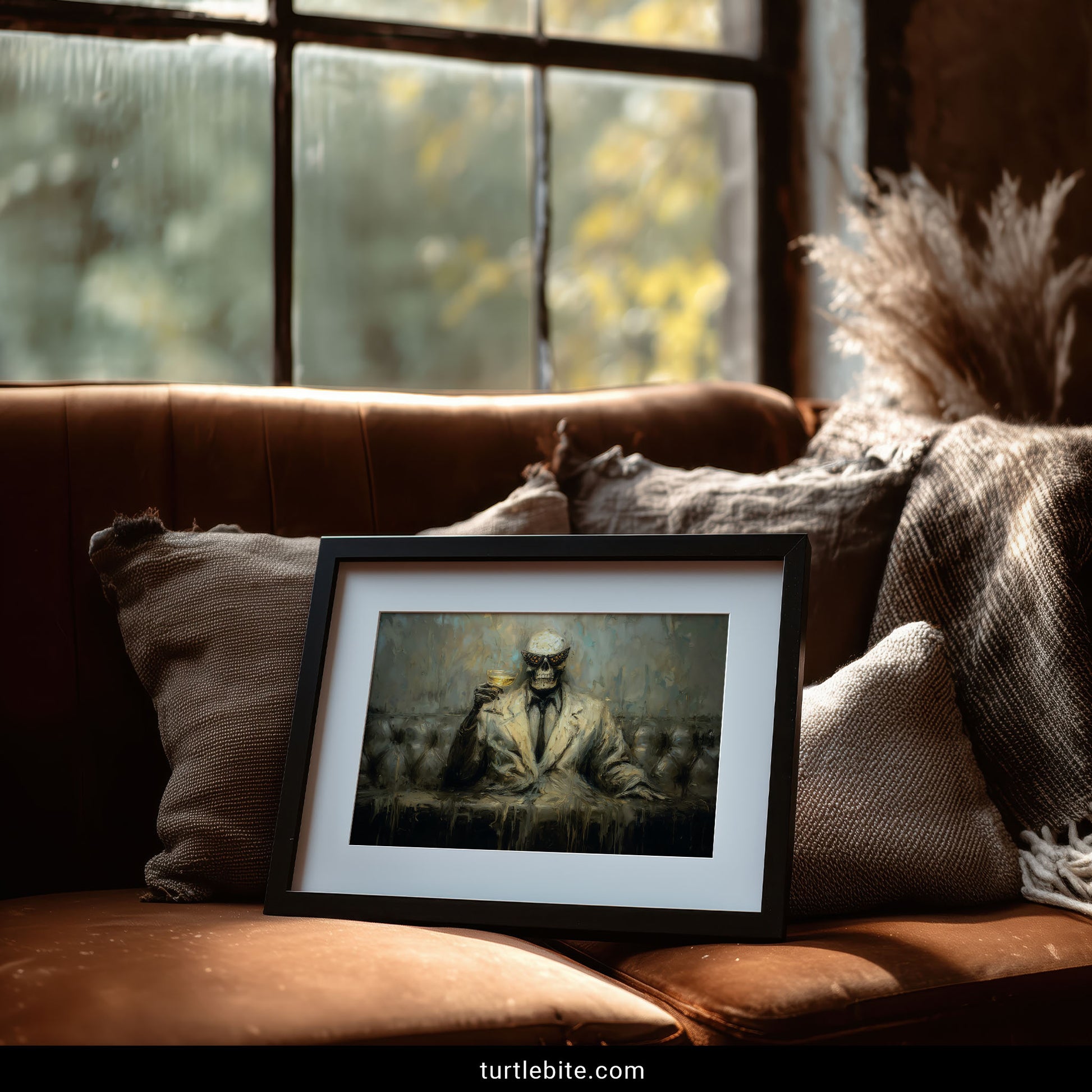 Macabre melting figure wine glass memento mori surreal dark art wall print