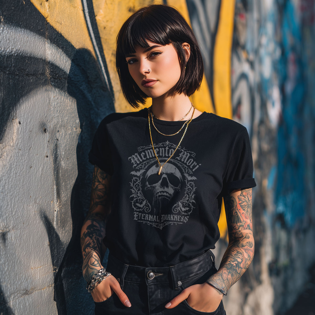 Memento Mori Skull Tee – Gothic Bats & Blood T-Shirt