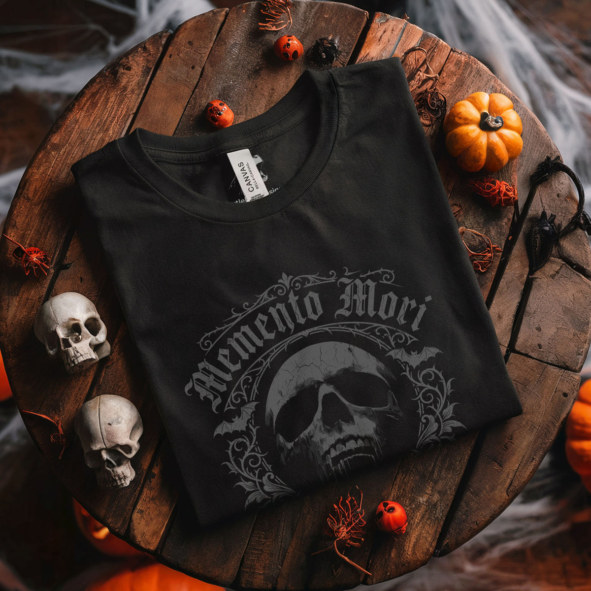 Memento Mori Skull Tee – Gothic Bats & Blood T-Shirt
