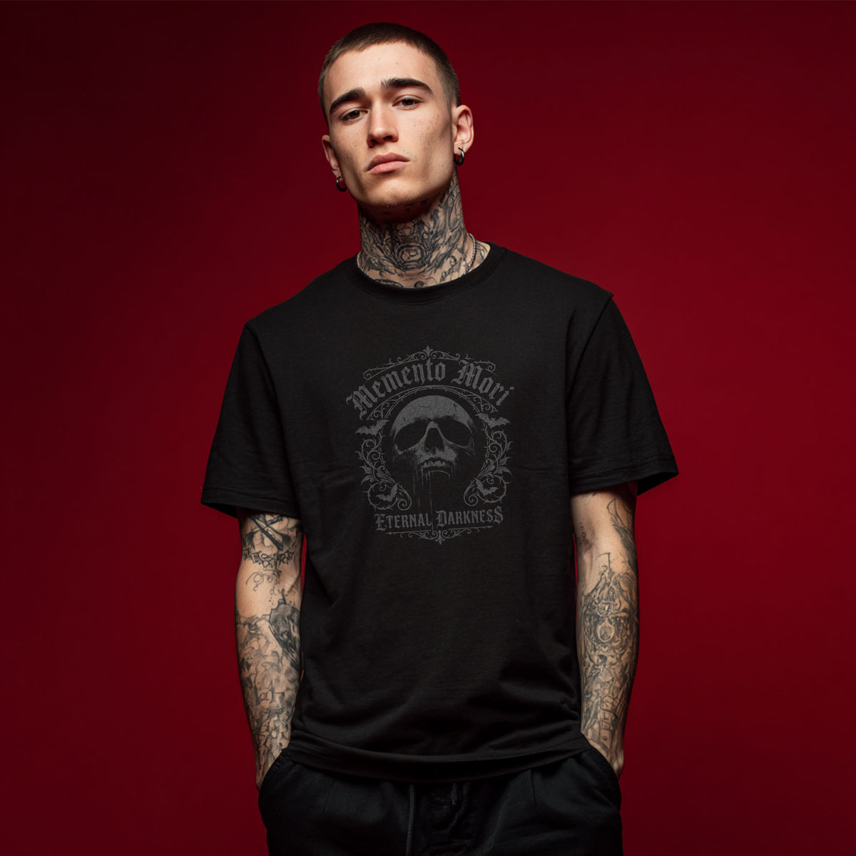 Memento Mori Skull Tee – Gothic Bats & Blood T-Shirt