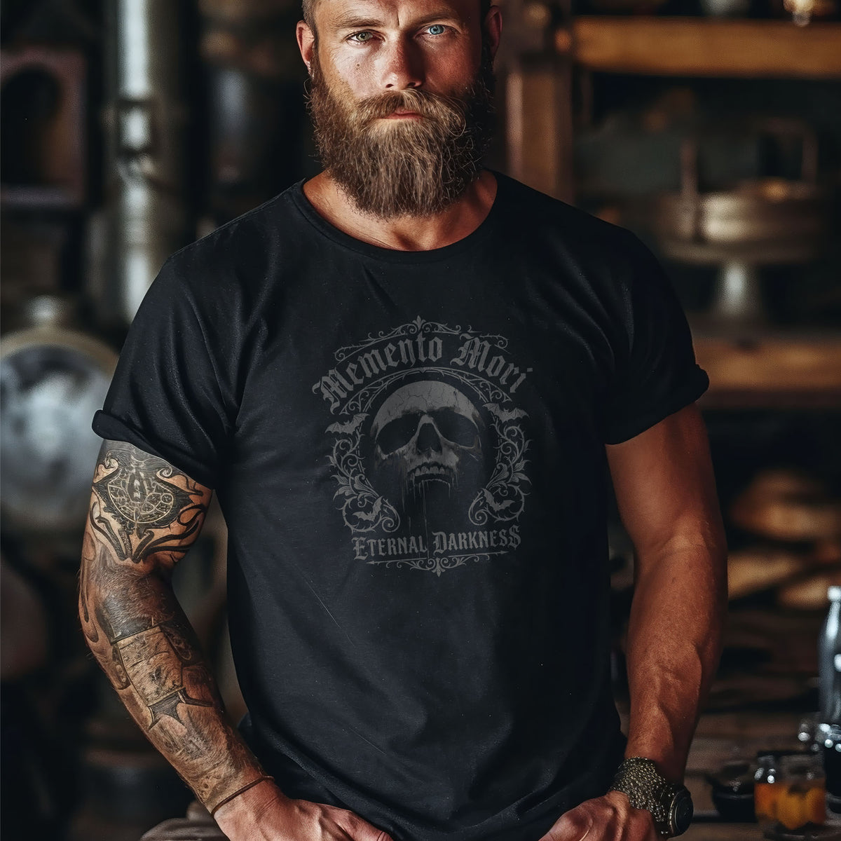 Memento Mori Skull Tee – Gothic Bats & Blood T-Shirt