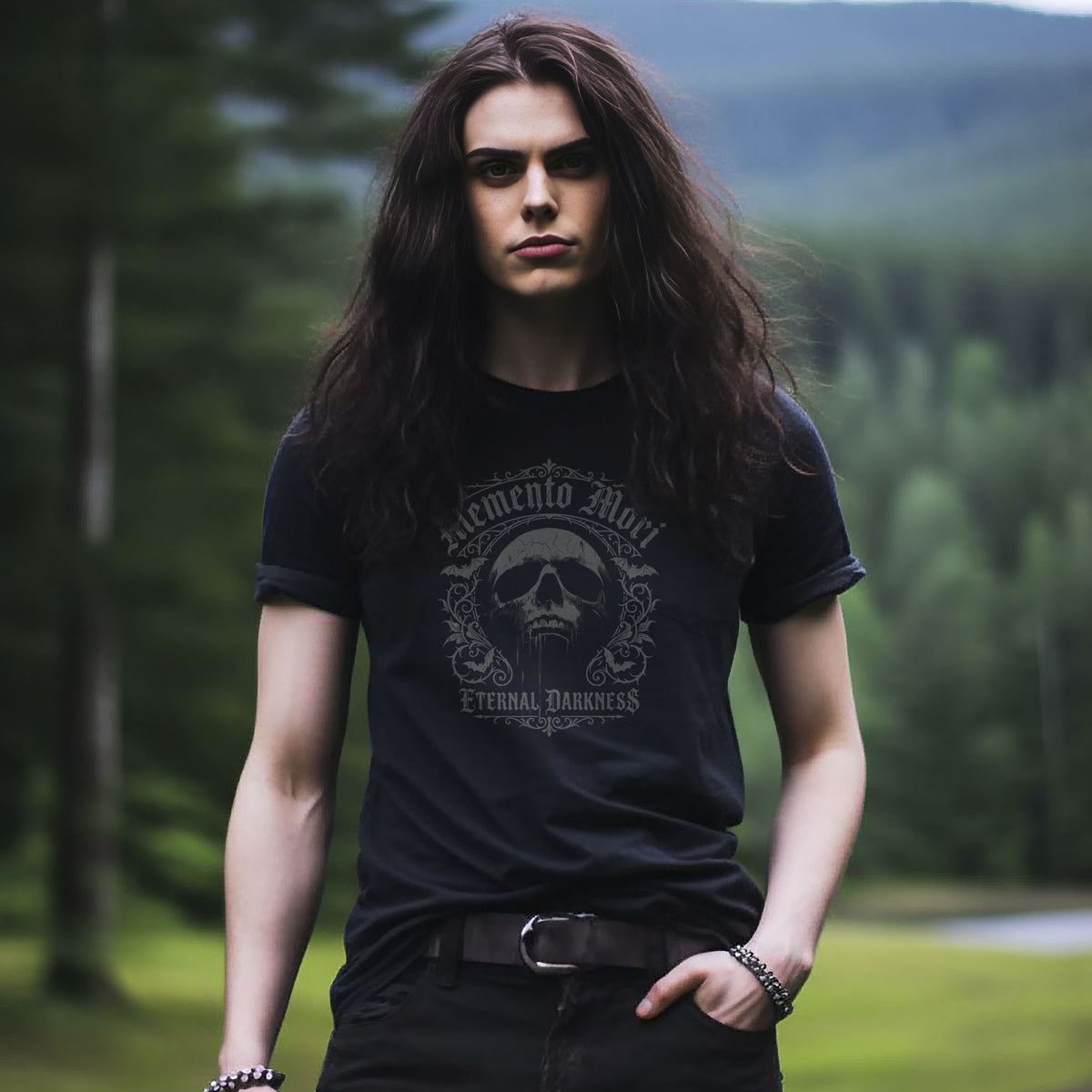 Memento Mori Skull Tee – Gothic Bats & Blood T-Shirt
