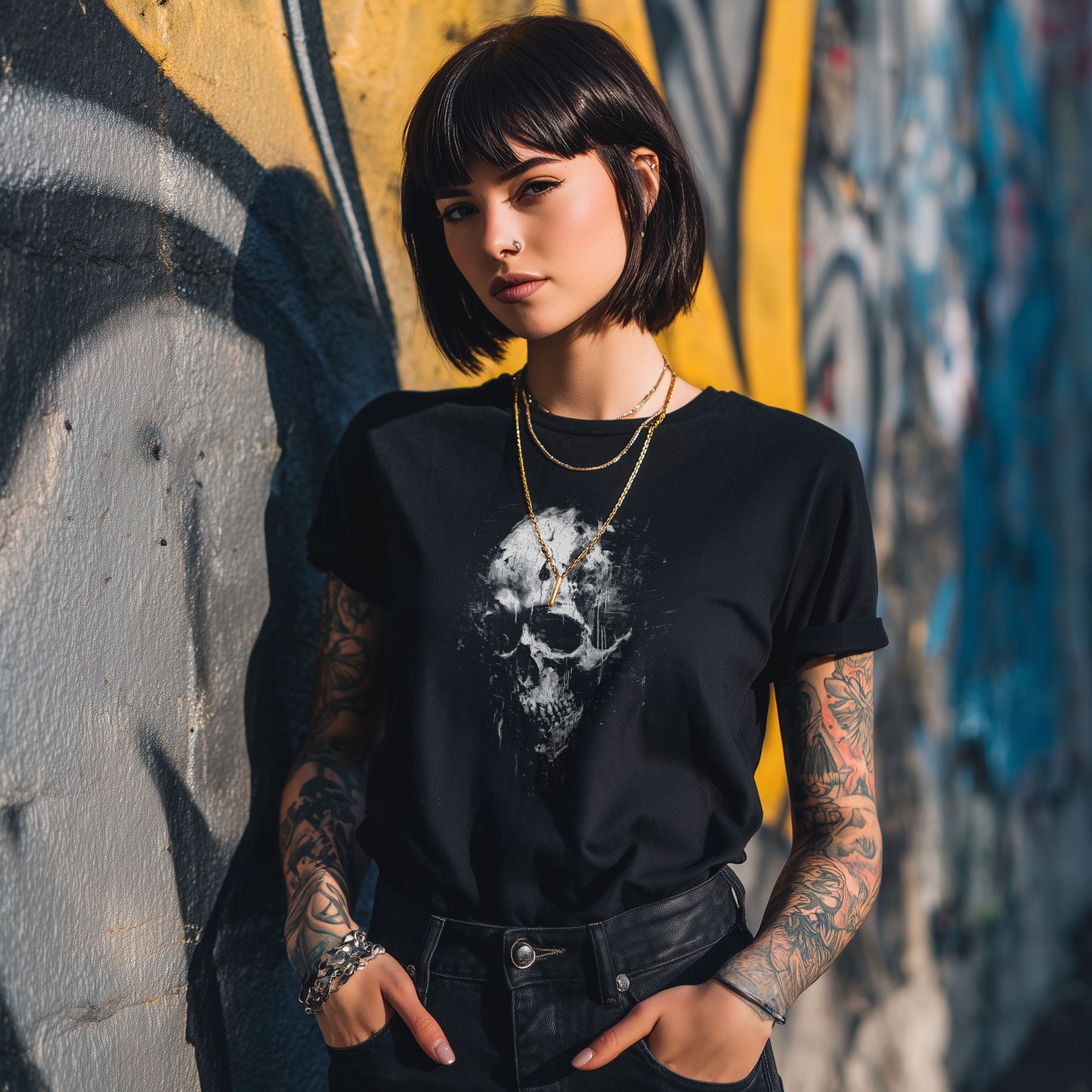 Creepy skull art shirt alternative gothic clothing dark academia style
