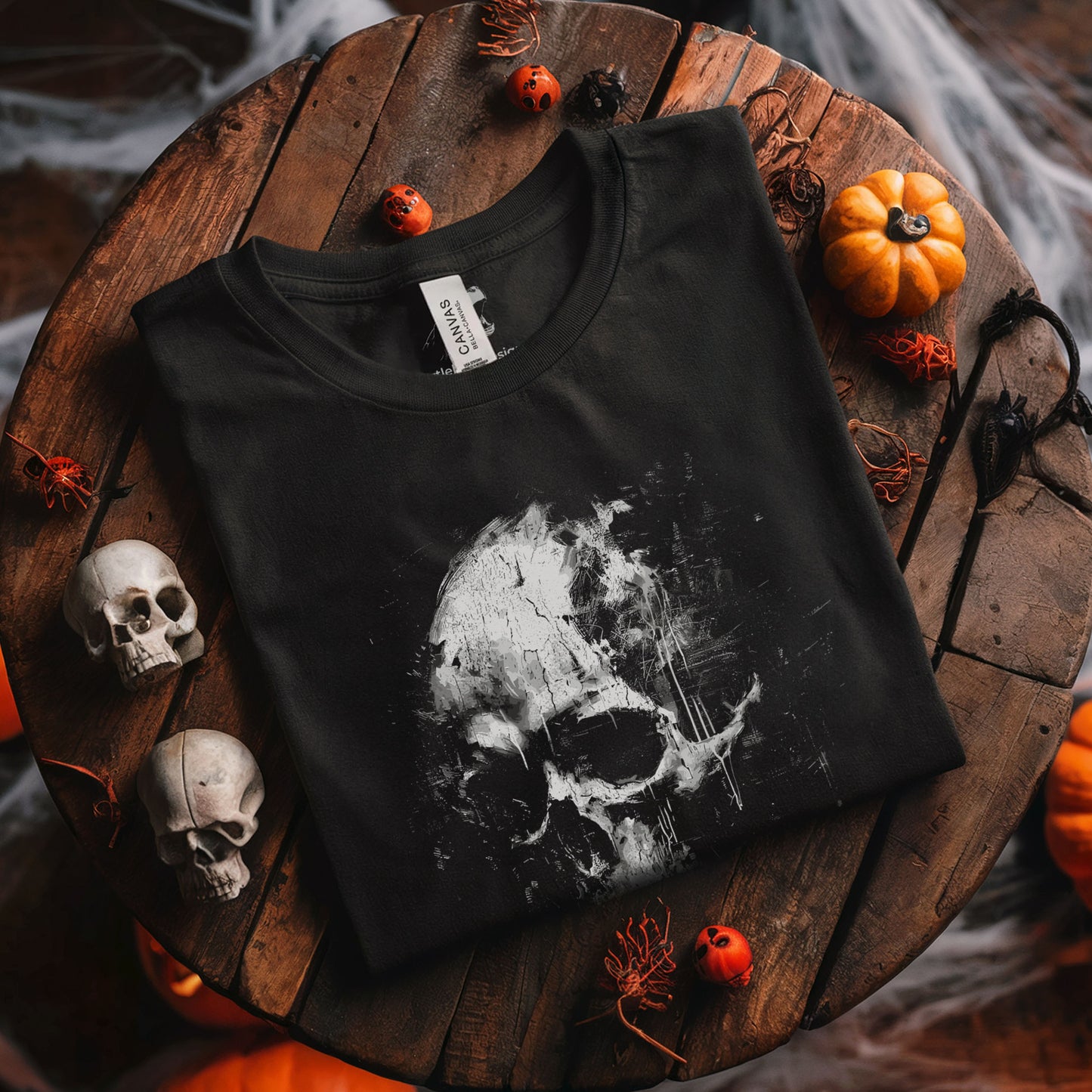 Black and white skull print tee memento mori gothic horror clothing