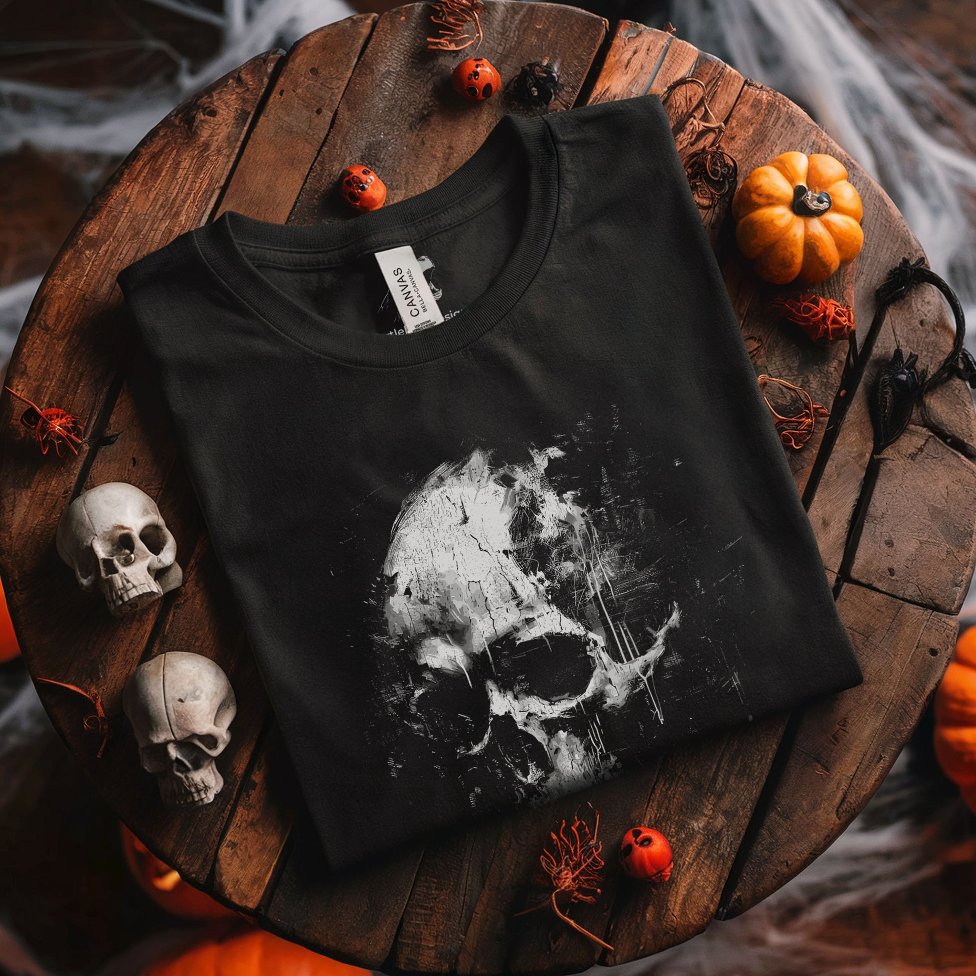 Black and white skull print tee memento mori gothic horror clothing