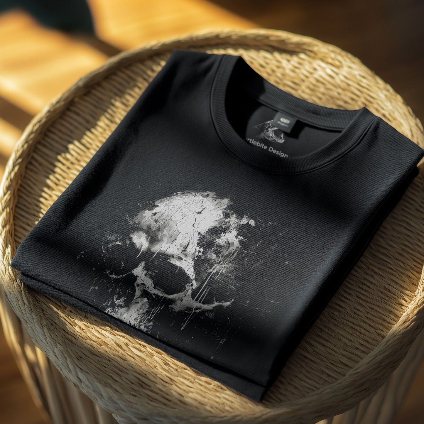 Gothic skull tee with cracked texture and dripping paint dark aesthetic