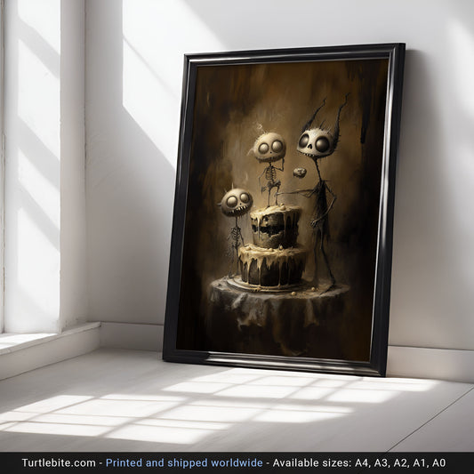 Monster's Cake Dark Wall Art Print – Creepy Cute Gothic Poster for Whimsical Decor