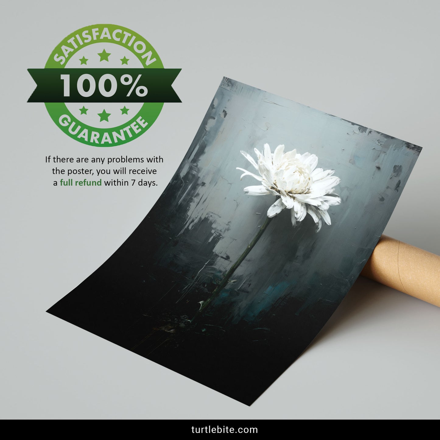 Moody White Flower Art Print, Dark Floral Wall Poster