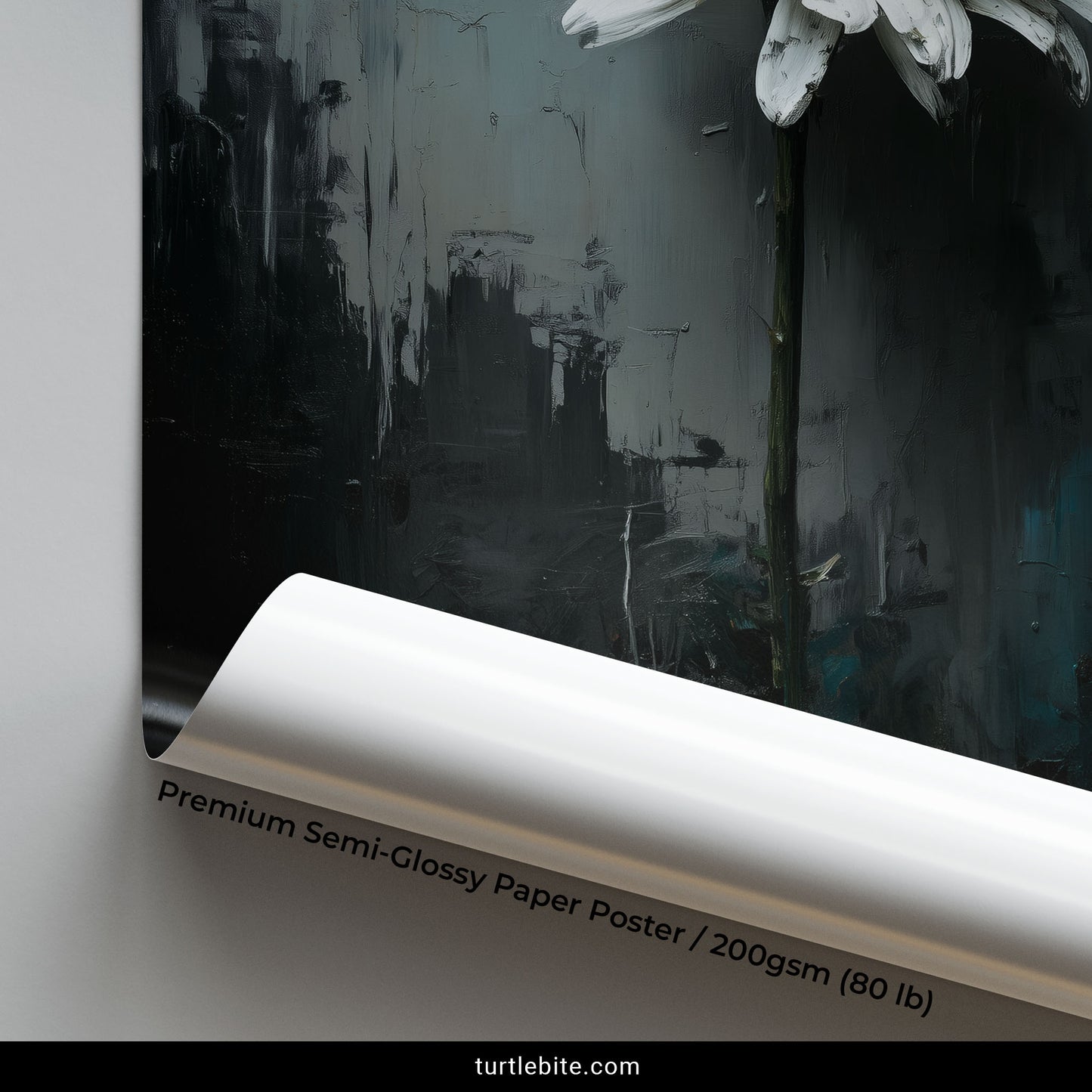 Moody White Flower Art Print, Dark Floral Wall Poster