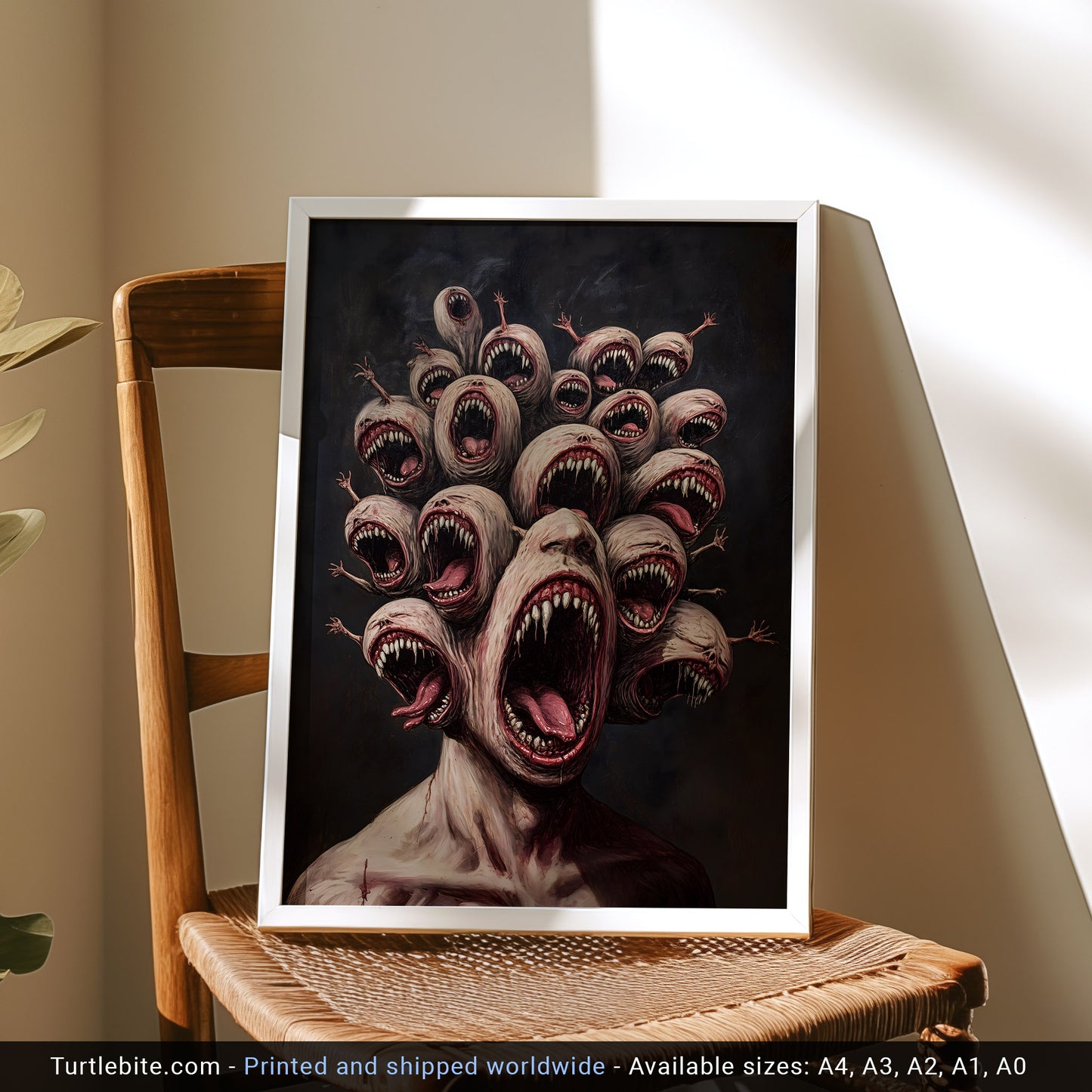 Moody Multi-Headed Monster Print - Creepy Dark Art Poster - Surreal Gory Wall Art