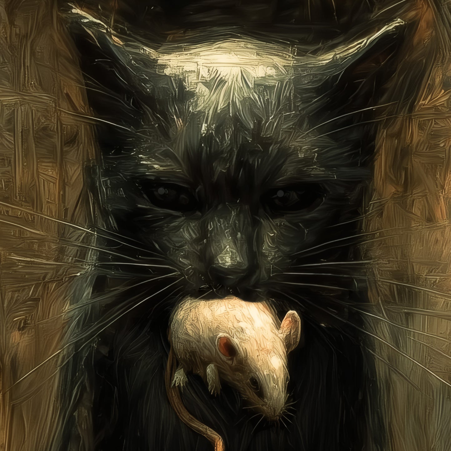 Surreal Gothic Rat Cat Mouse Painting, Dark Horror Art Print Poster