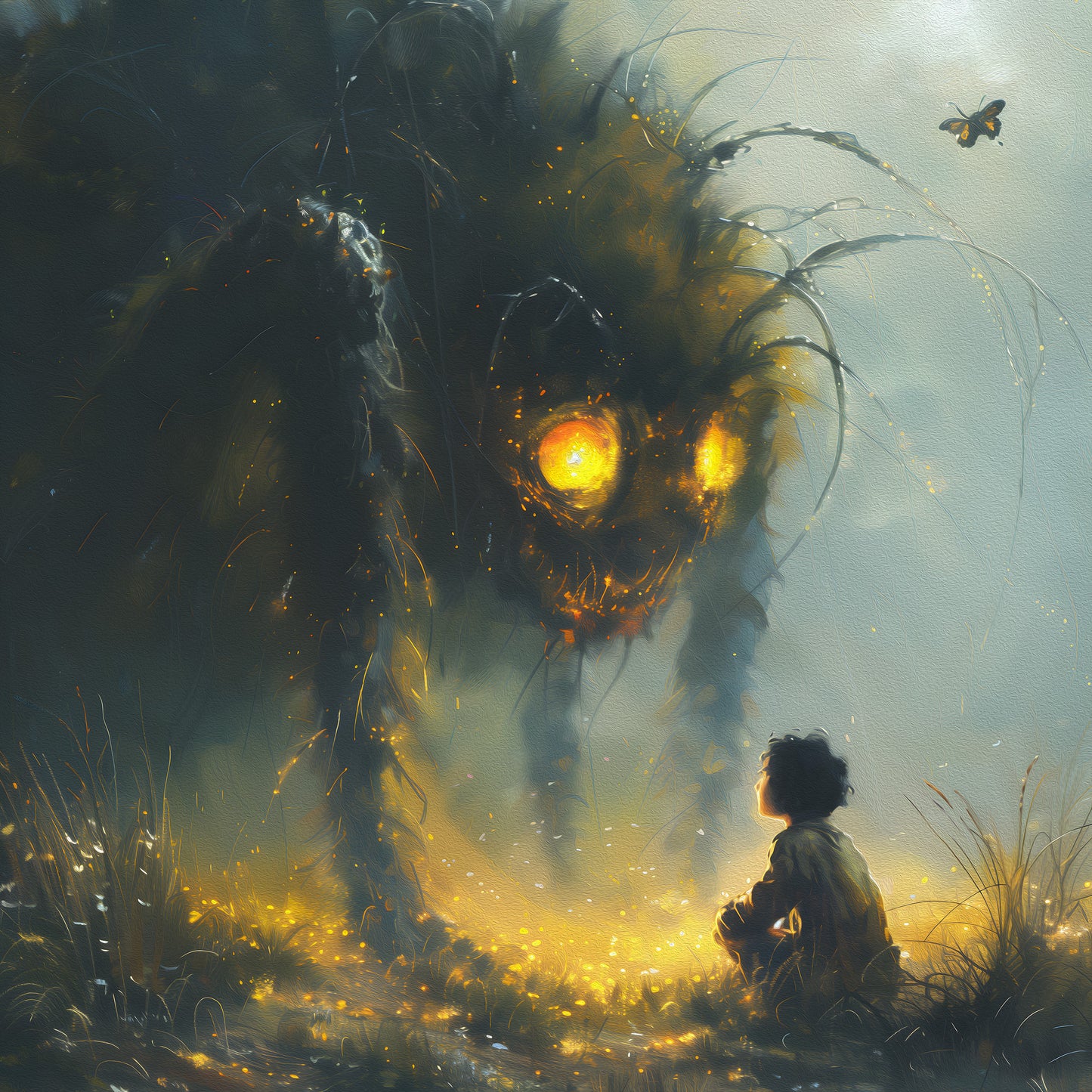 Poster Wall Art featuring a Boy and a Huge Spider