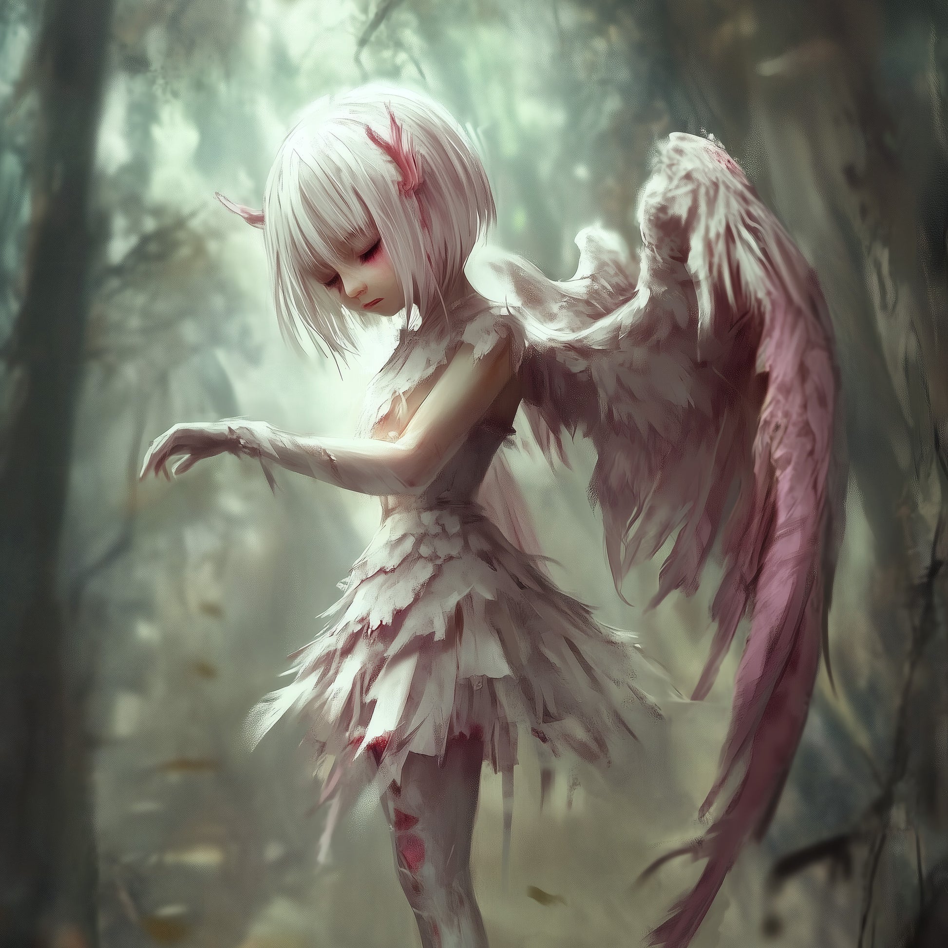 Gothic wall decor featuring melancholic angel with bloodied wings