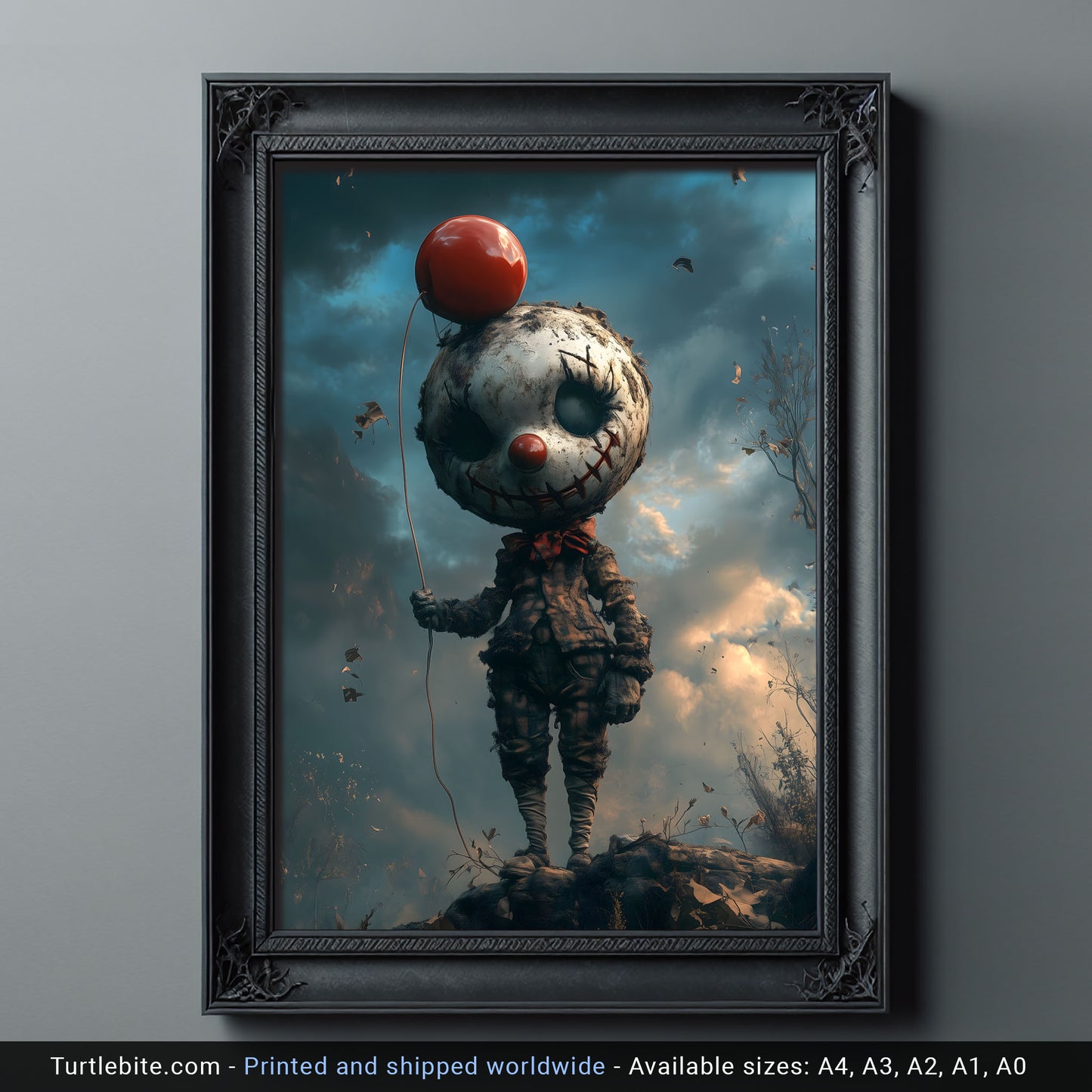 Quirky Clown on a Cliff Poster - Dark Bizarre Wall Art - Whimsigoth Clowncore Print