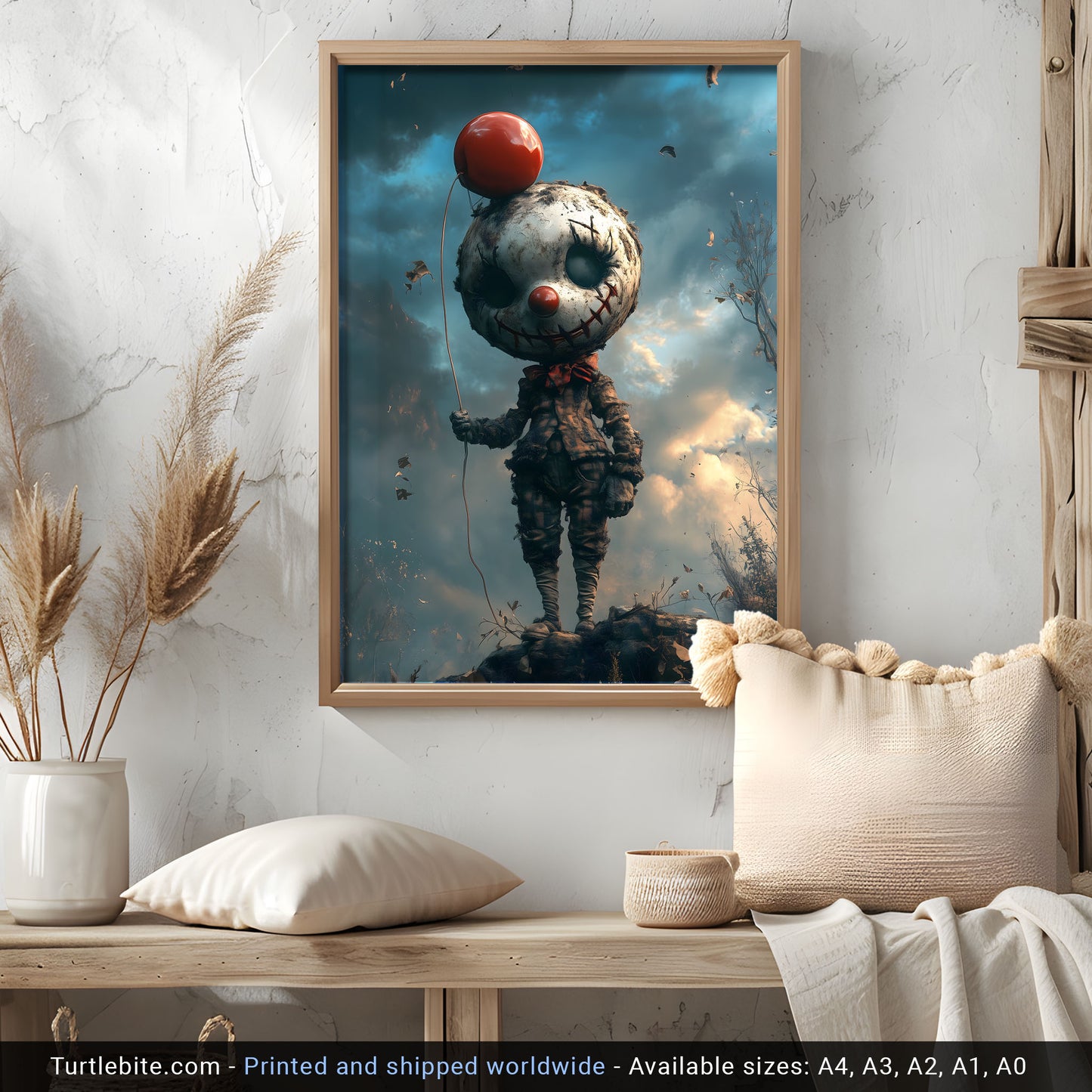 Quirky Clown on a Cliff Poster - Dark Bizarre Wall Art - Whimsigoth Clowncore Print