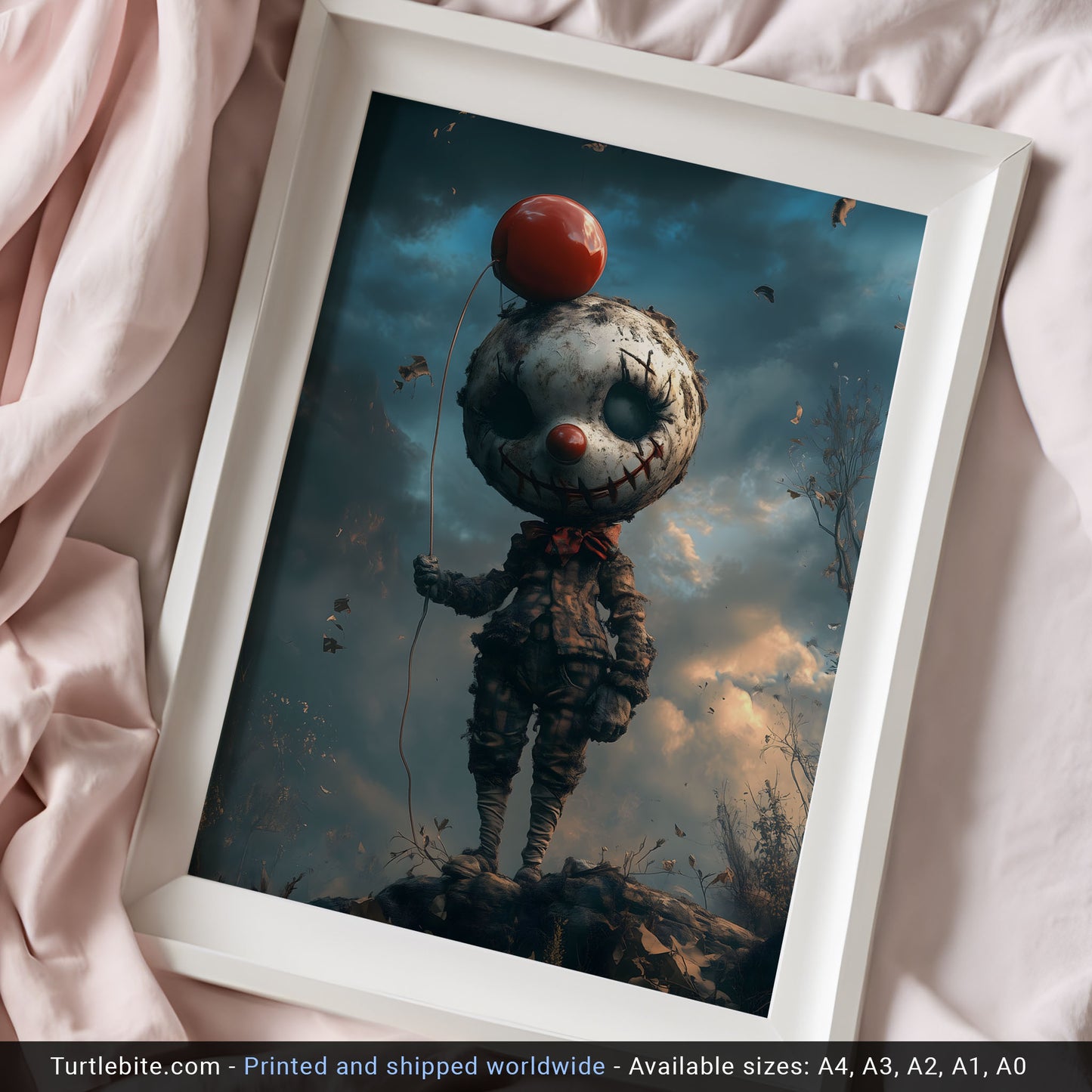 Quirky Clown on a Cliff Poster - Dark Bizarre Wall Art - Whimsigoth Clowncore Print