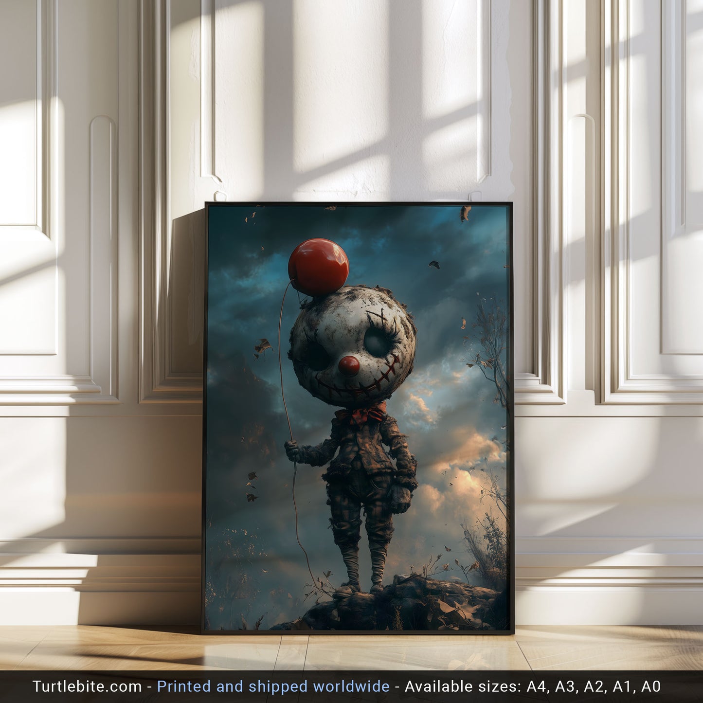 Quirky Clown on a Cliff Poster - Dark Bizarre Wall Art - Whimsigoth Clowncore Print