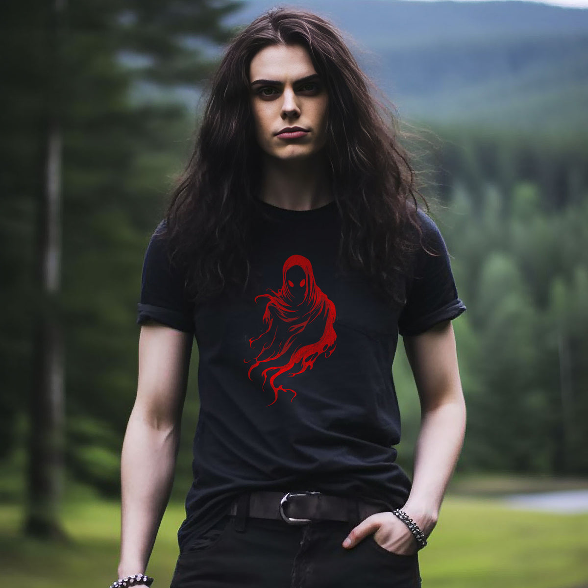 Red Death Ghost Gothic T-Shirt - Dark Art Horror Tee