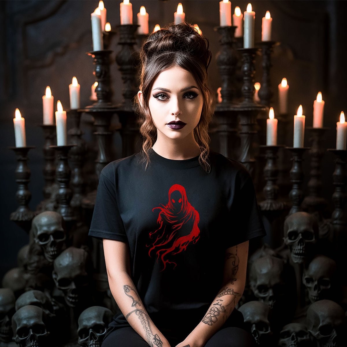 Red Death Ghost Gothic T-Shirt - Dark Art Horror Tee