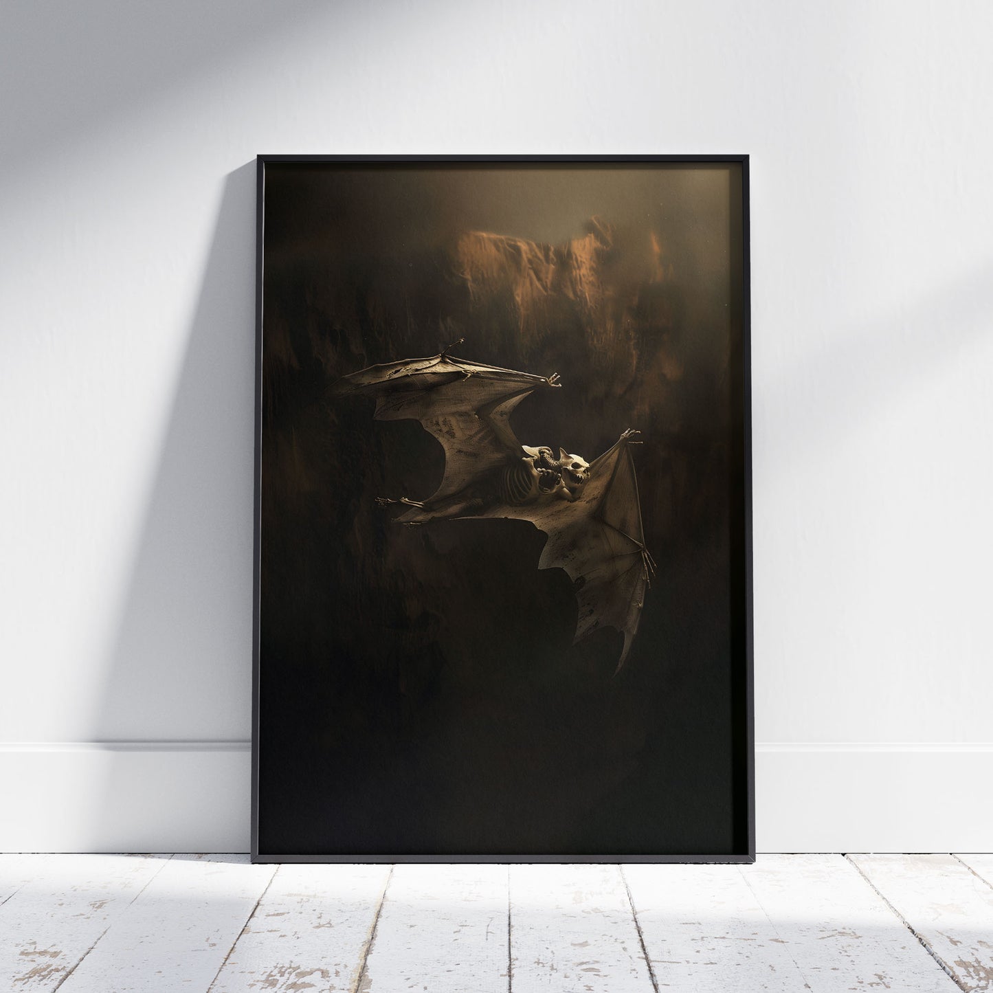 Macabre Skeletal Bat in Darkness Wall Art - Goth Decor Poster