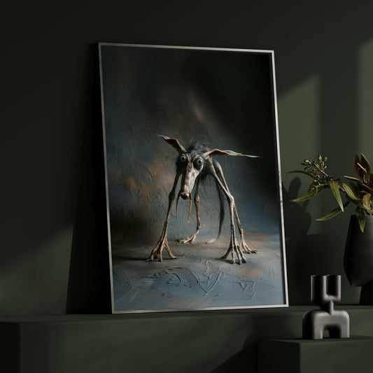 Creepy Cute Skinny Dog Photo Studio Art: Dark Scary Poster