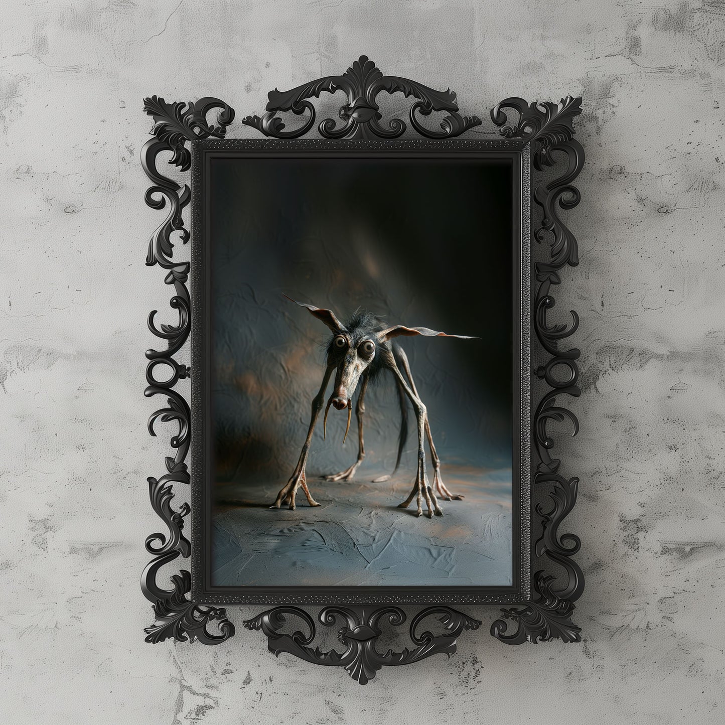 Creepy Cute Skinny Dog Photo Studio Art: Dark Scary Poster