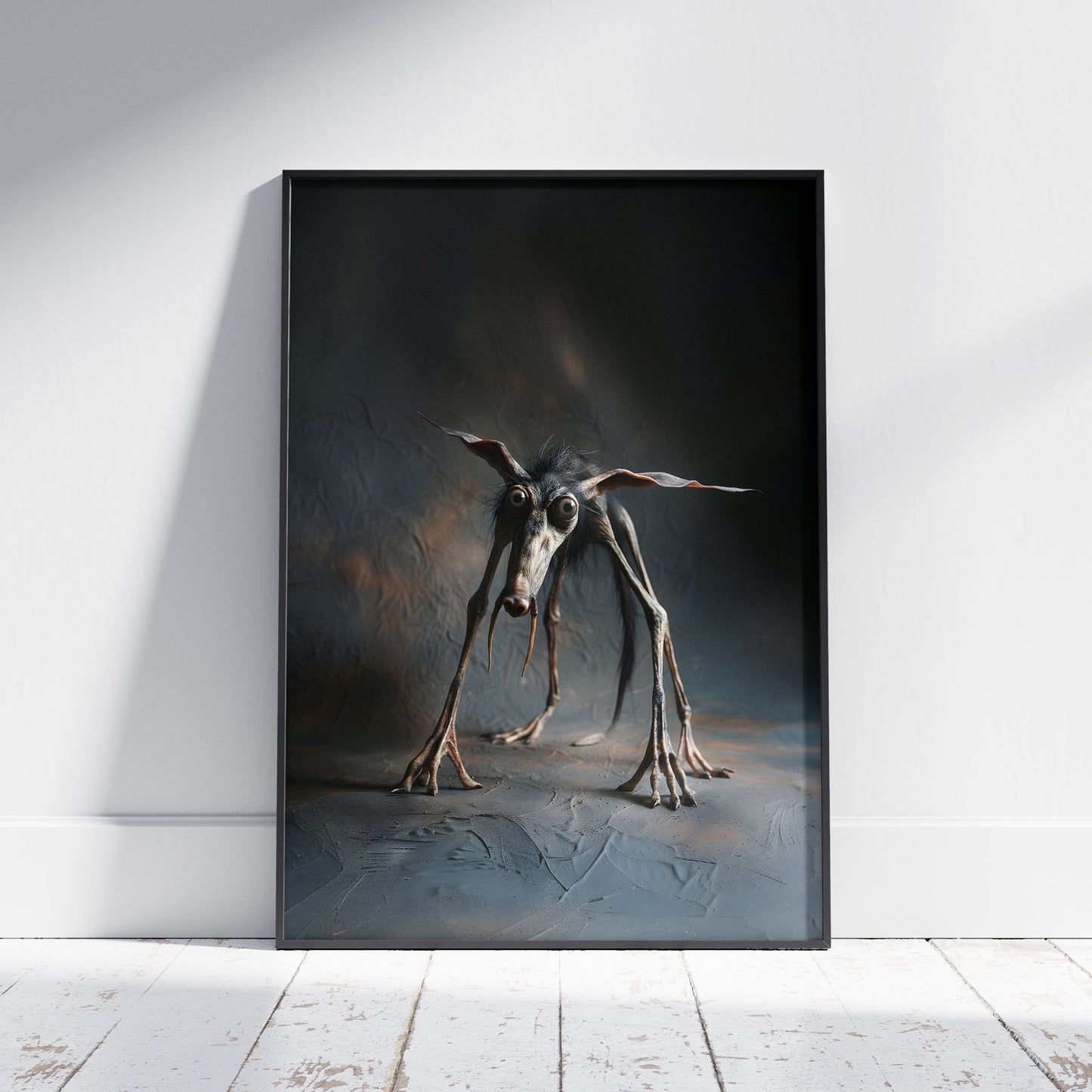 Creepy Cute Skinny Dog Photo Studio Art: Dark Scary Poster