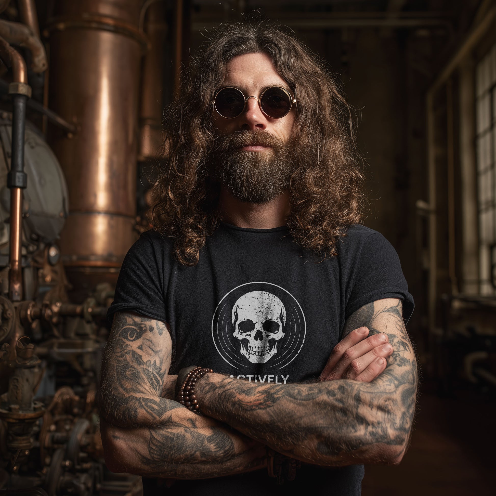 Gothic clothing - skull shirt with witty oxymoron phrase for dark comedy lovers