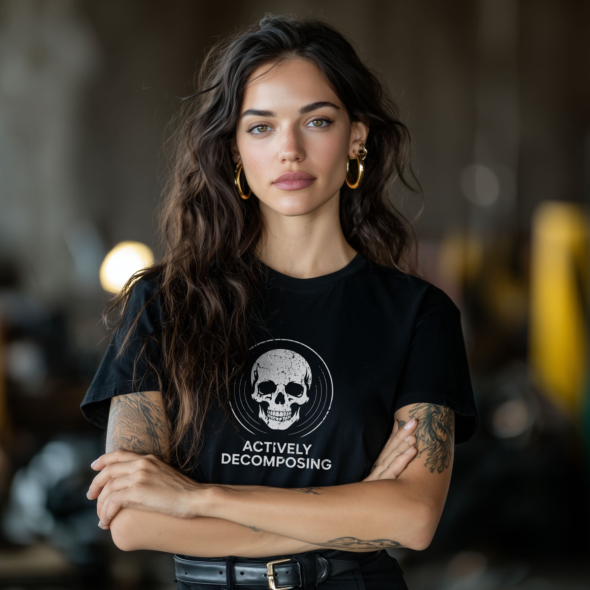 Gothic clothing - skull shirt with witty oxymoron phrase for dark comedy lovers