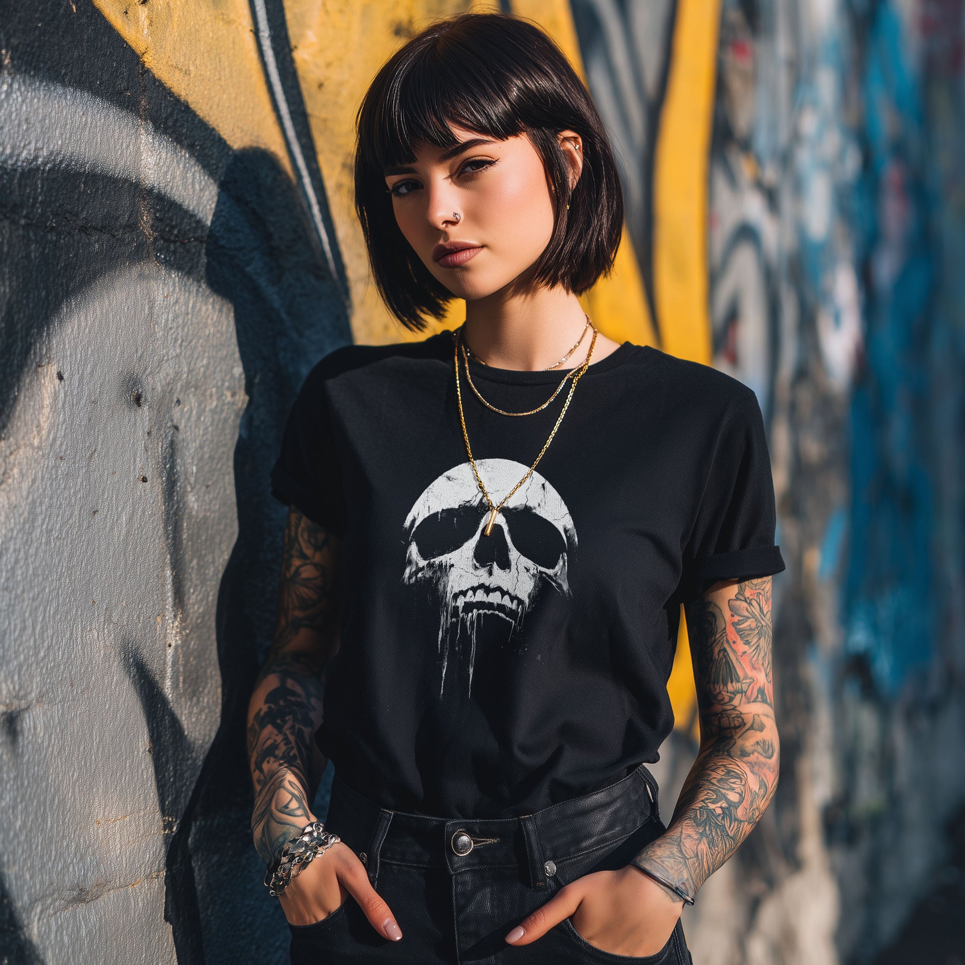 Gothic skull tshirt with melting cracked skull design dark art apparel