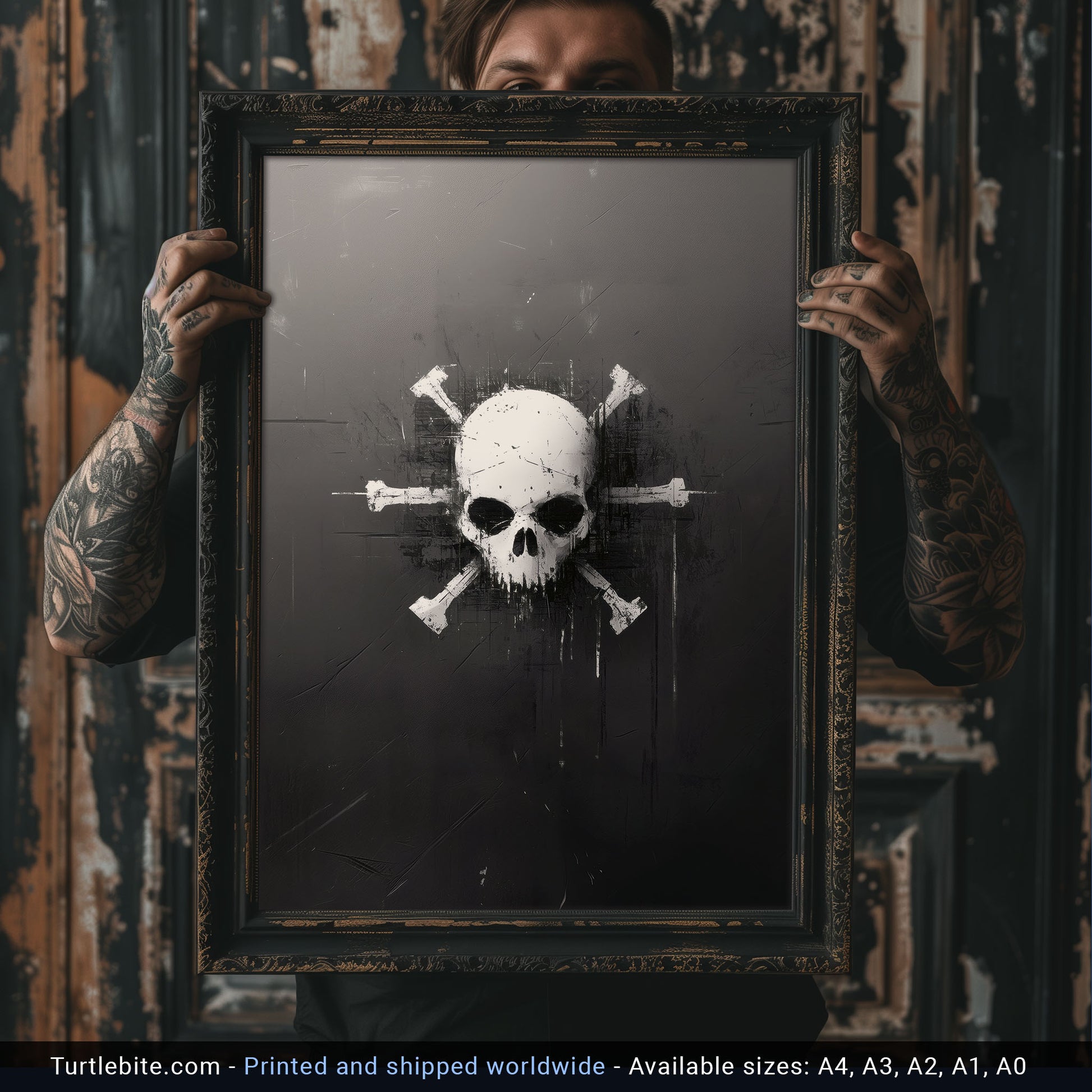 Dark alternative skull wall art with gritty texture and punk rock aesthetic