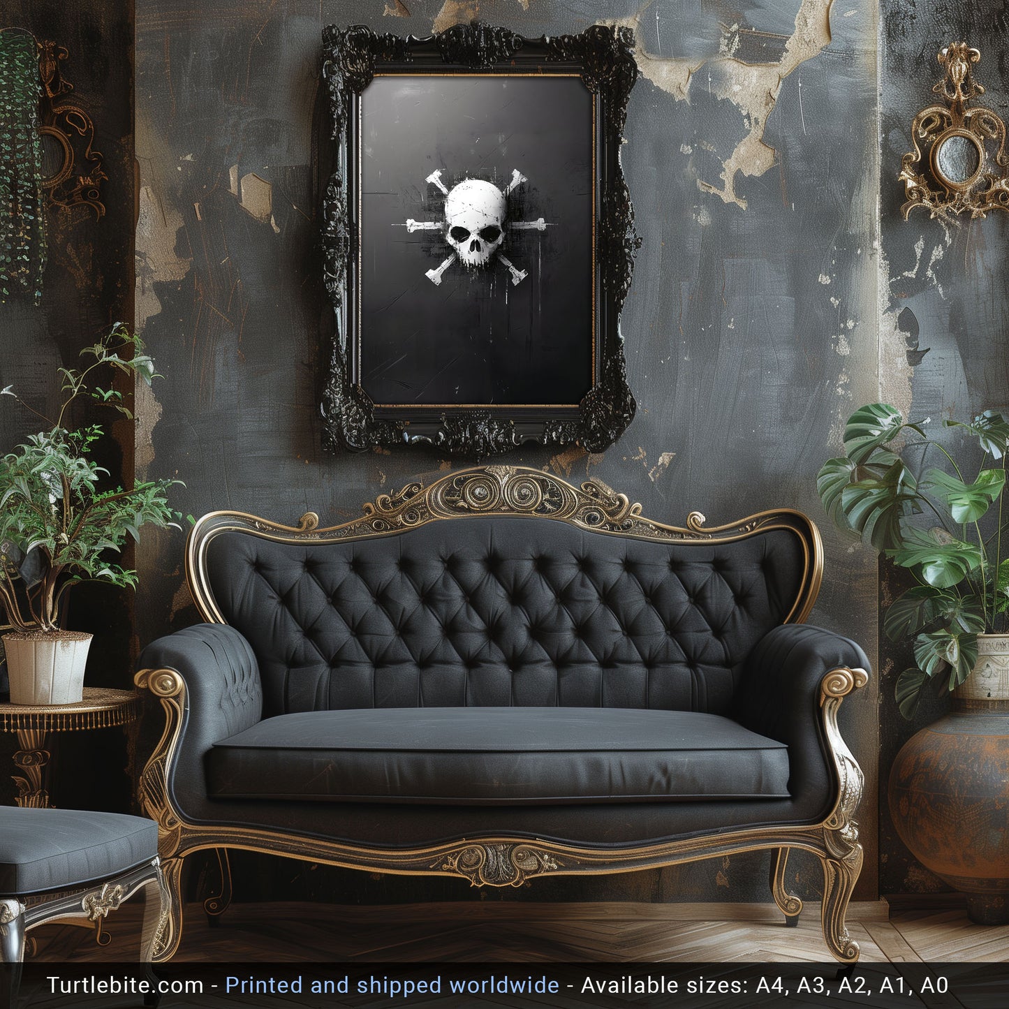 Skull Wall Art - Gothic Grunge Crossbones Dark Print
