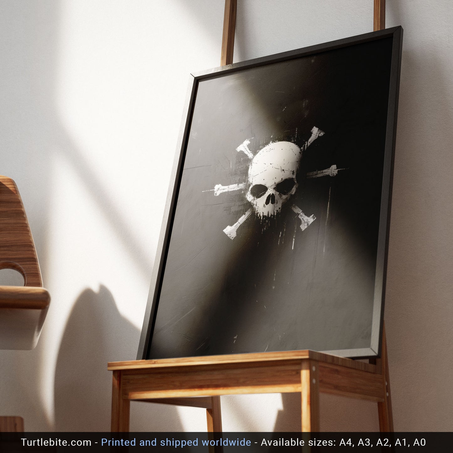 Edgy skull wall decor featuring gothic crossbones design in stark monochrome