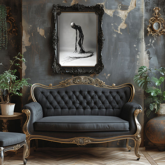 Slender Rope Monster Hunched Over - Creepy Print for Spooky Wall Art