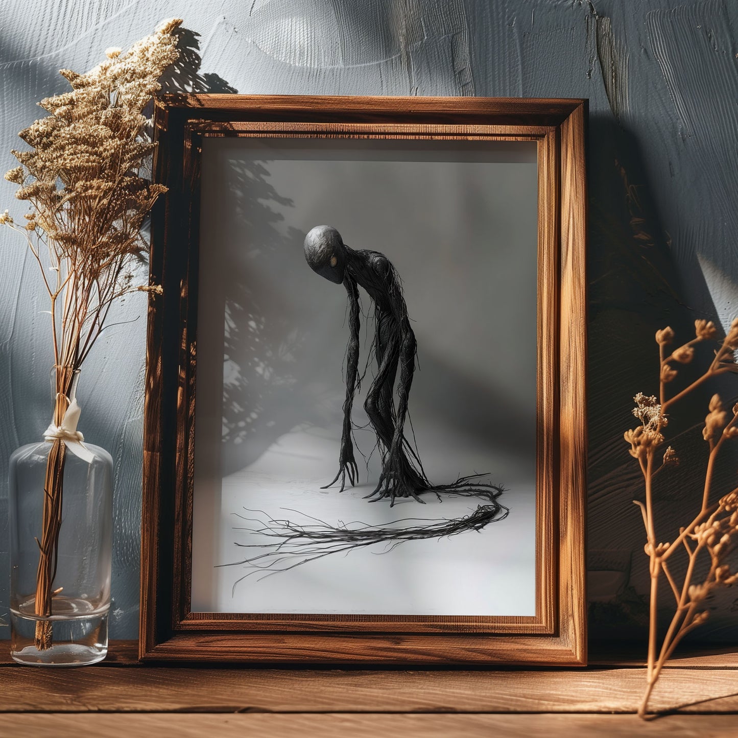 Slender Rope Monster Hunched Over - Creepy Print for Spooky Wall Art