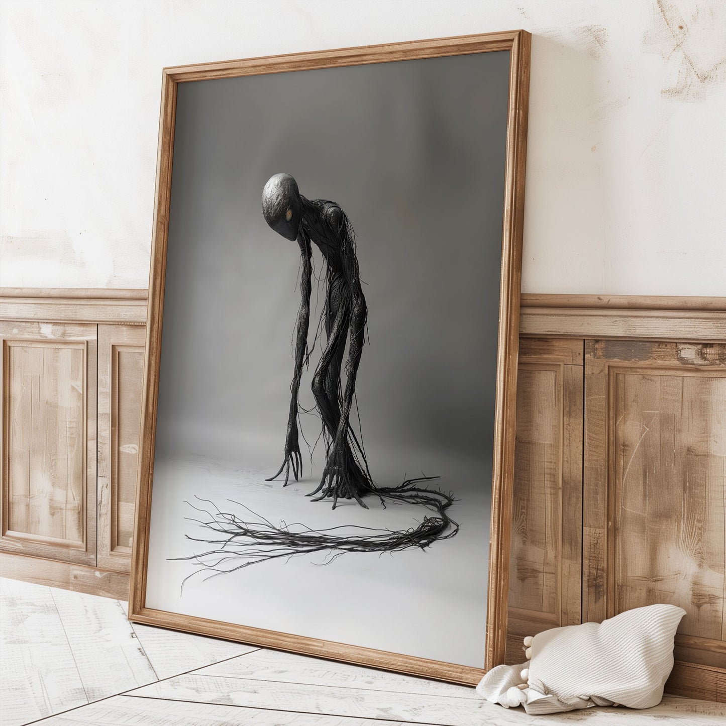 Slender Rope Monster Hunched Over - Creepy Print for Spooky Wall Art