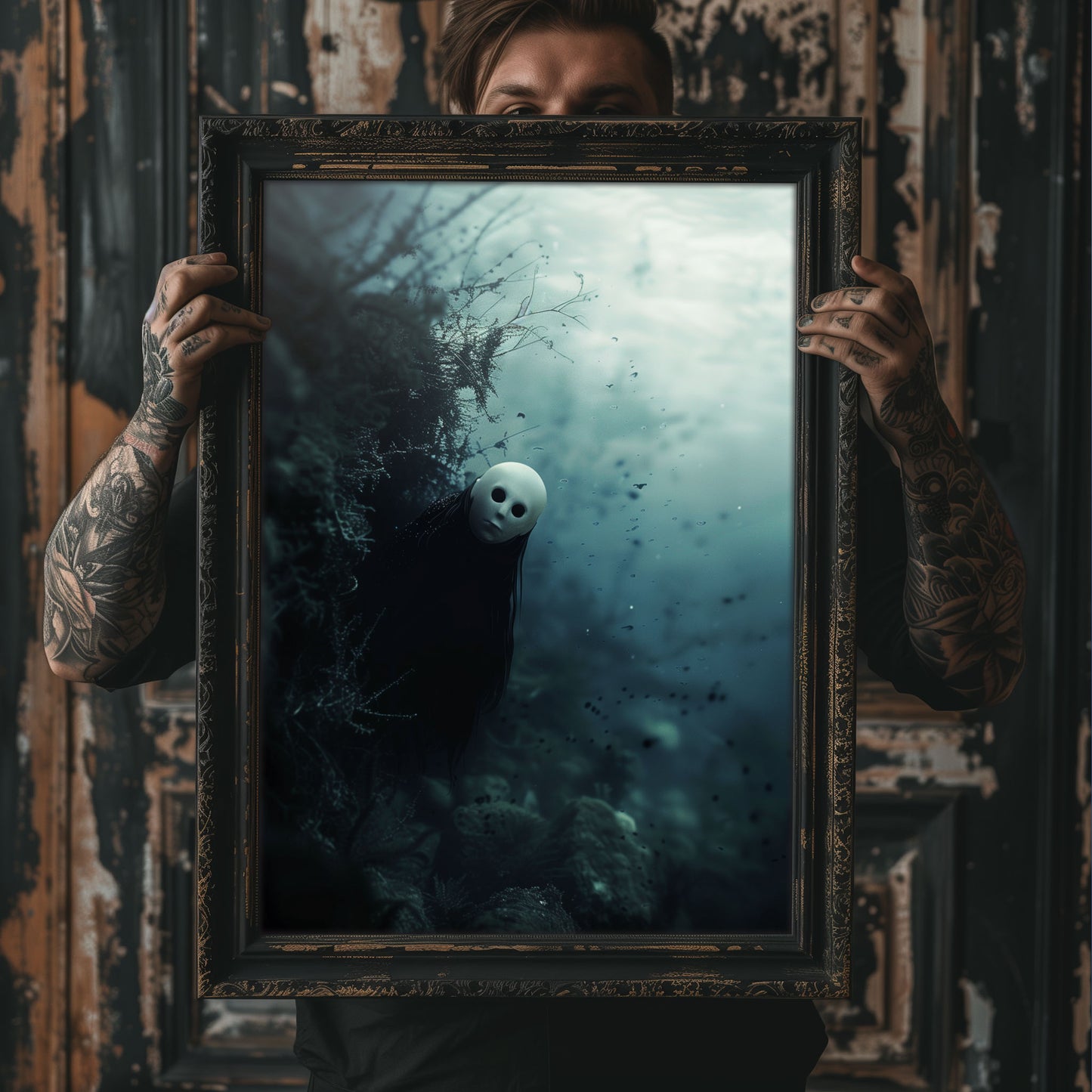 Spooky Gothic Staring Ghost Underwater Poster